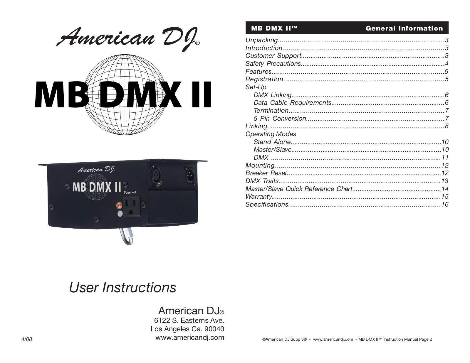 American DJ MB DMX II User Manual