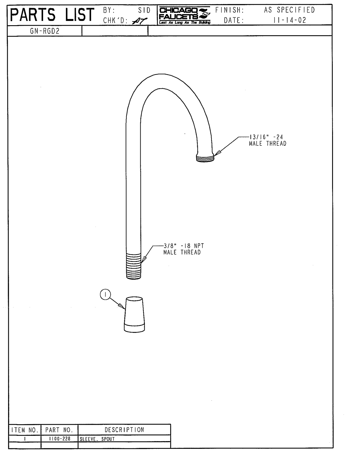 Chicago Faucet GNRGD2JKCP Parts List