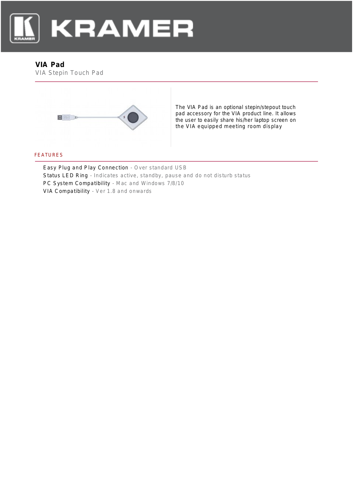 Kramer VIA-PAD Datasheet