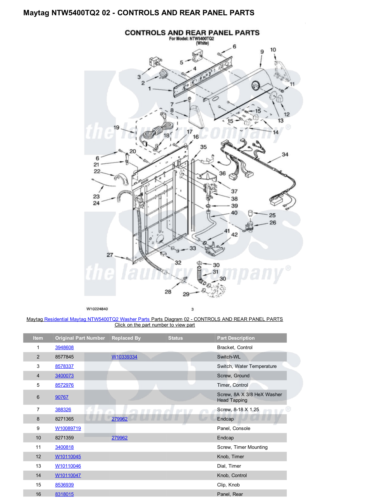 Maytag NTW5400TQ2 Parts Diagram