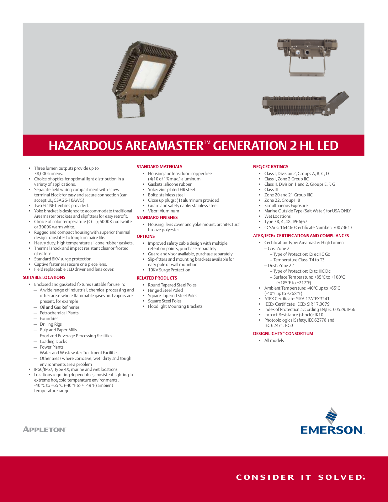 Appleton hazardous Areamaster™ generation 2 HL LED Data Sheet