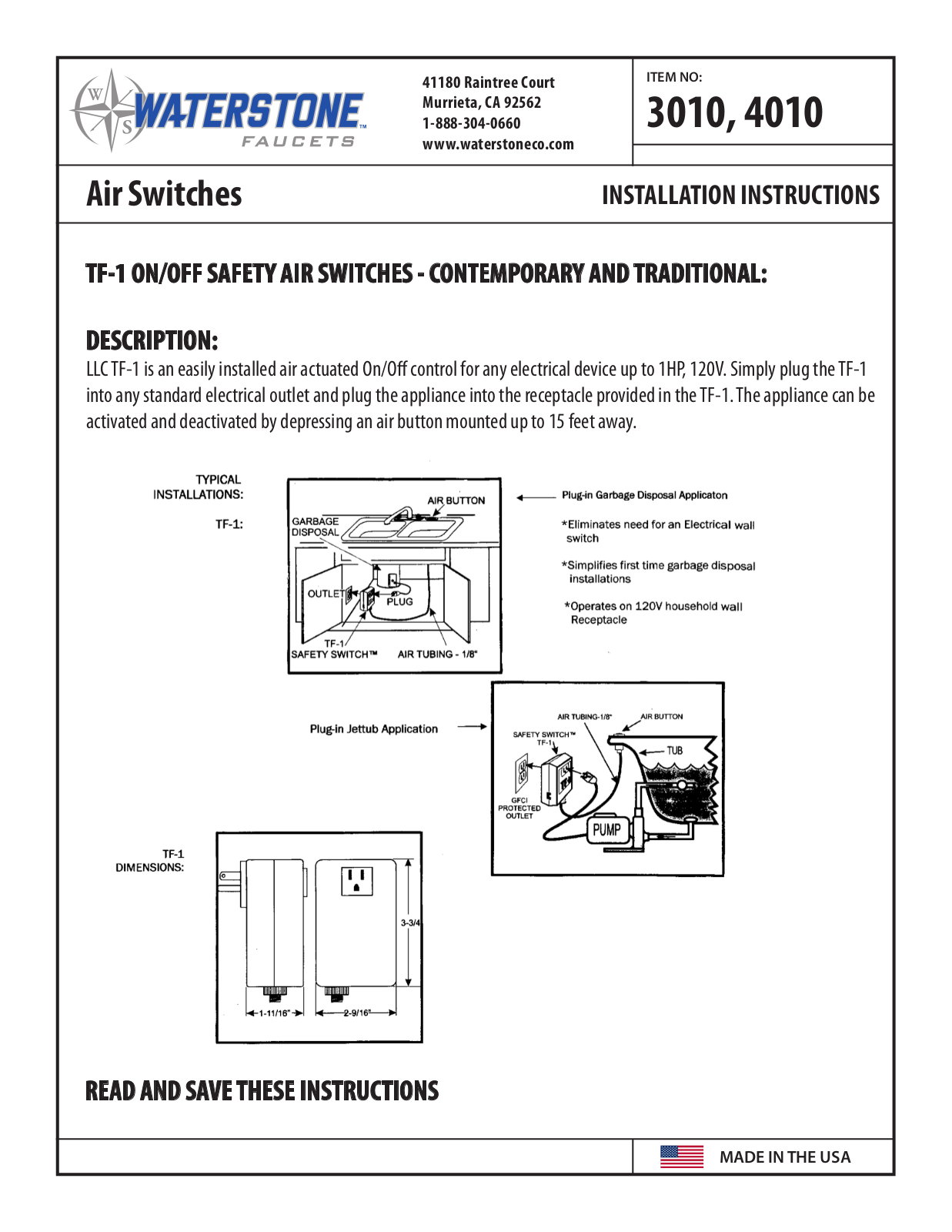 Waterstone AIR SWITCHES 4010 User Manual