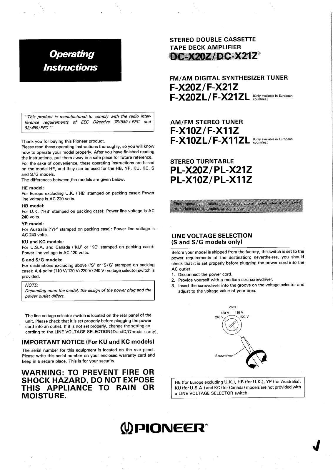 Pioneer PL-X21ZL, F-X21ZL, PL-X21Z, F-X11ZL, PL-X20ZL User Manual