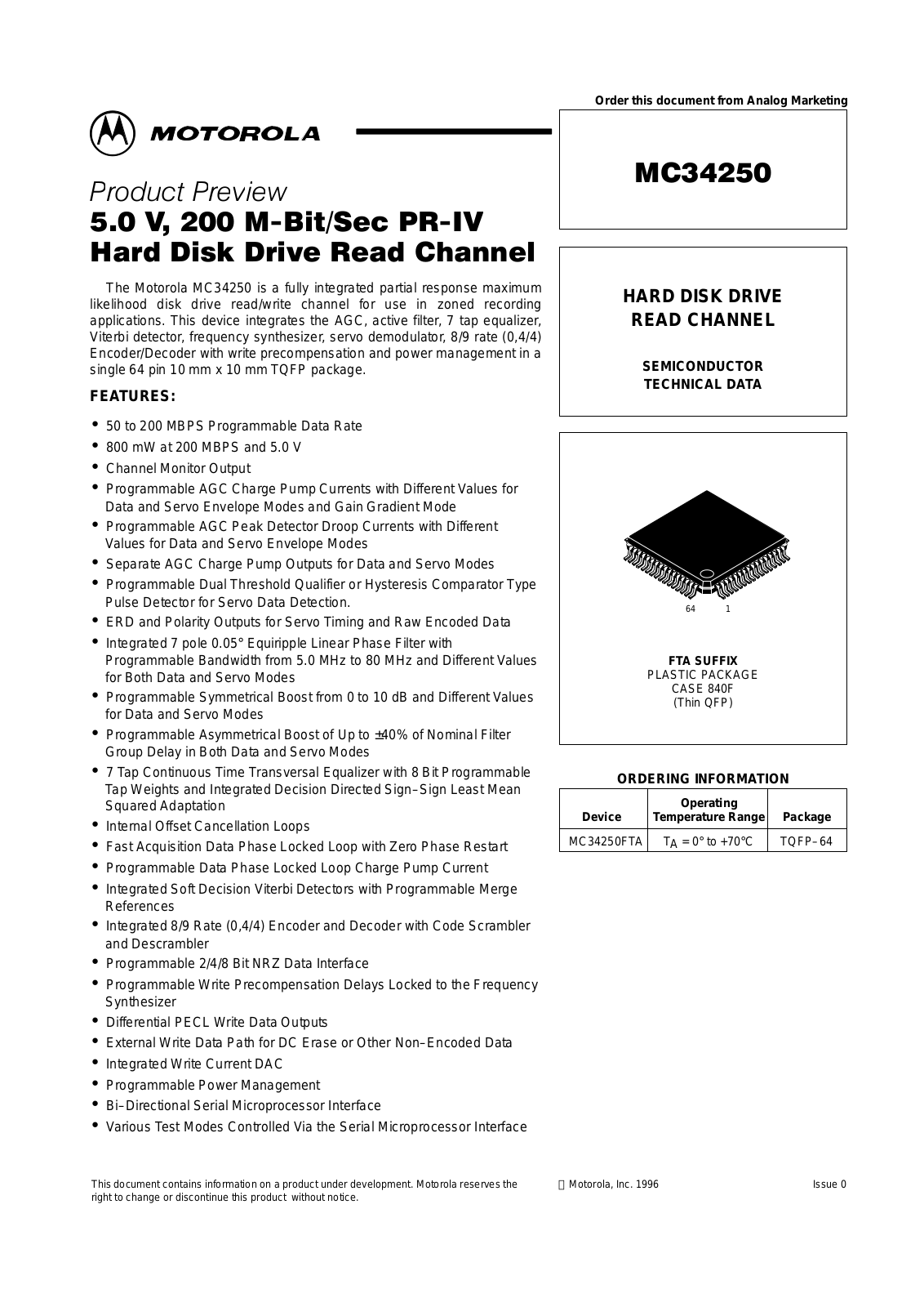 Motorola MC34250FTA Datasheet