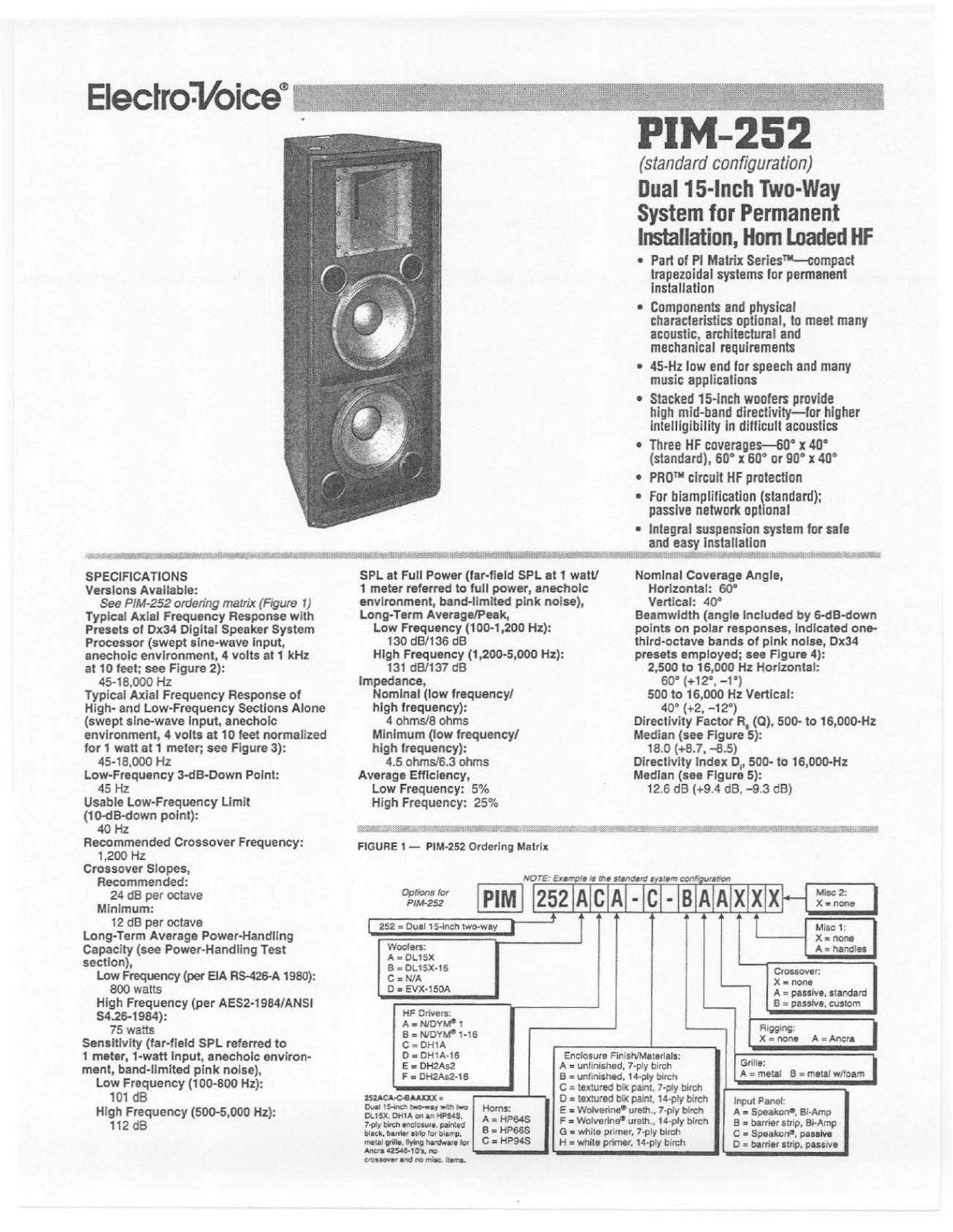 Electro-voice PIM-252 DATASHEET