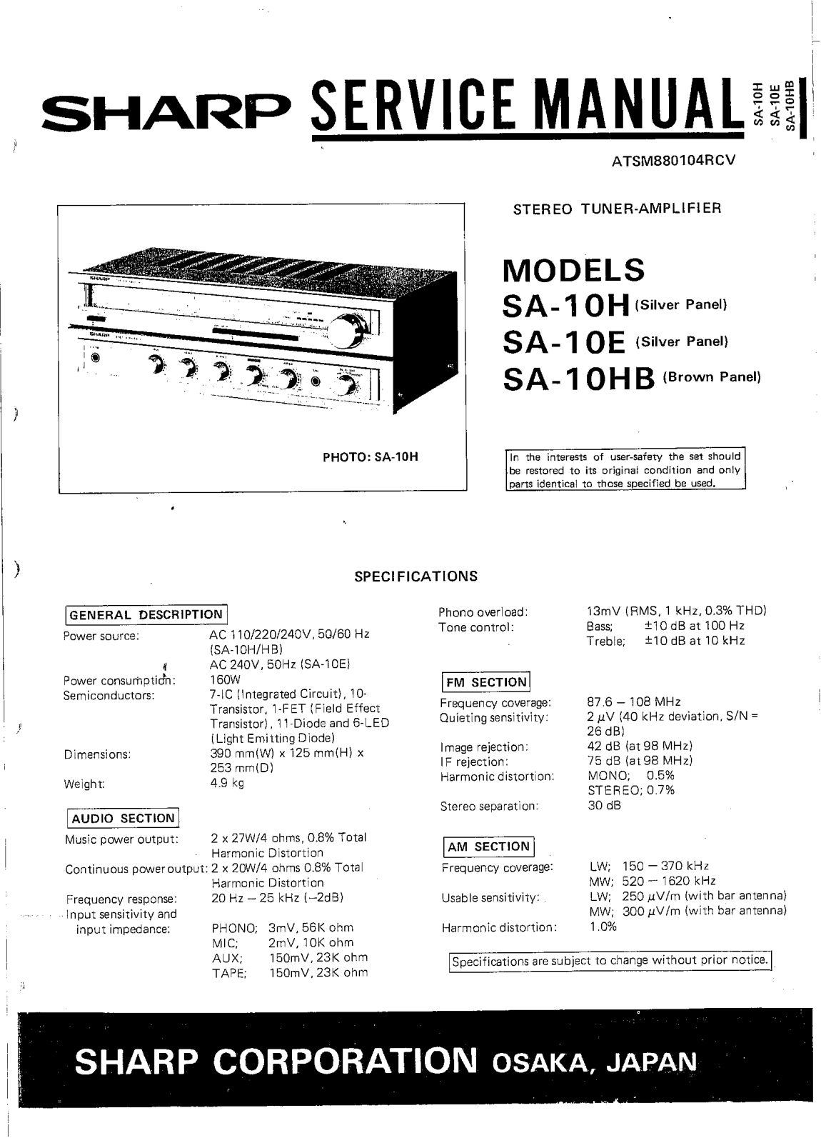 SHARP sa 10h Diagram