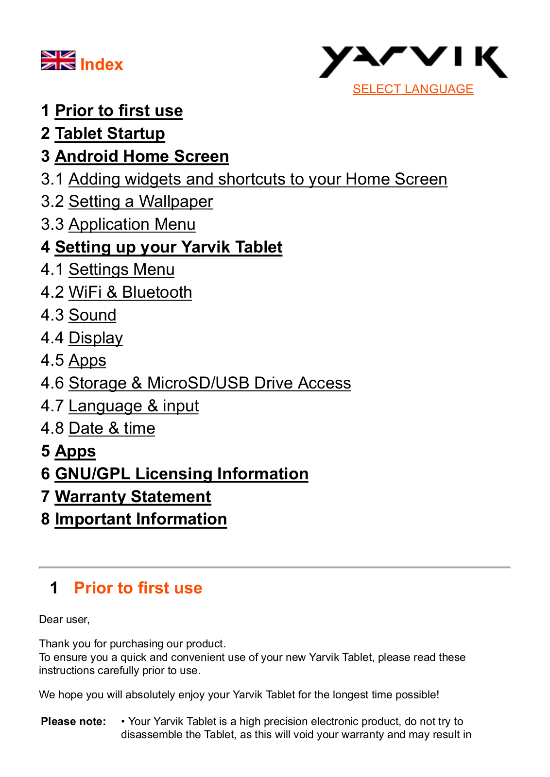 Yarvik TAB07-100, TAB07-200, TAB10-201, TAB9-200 User Manual