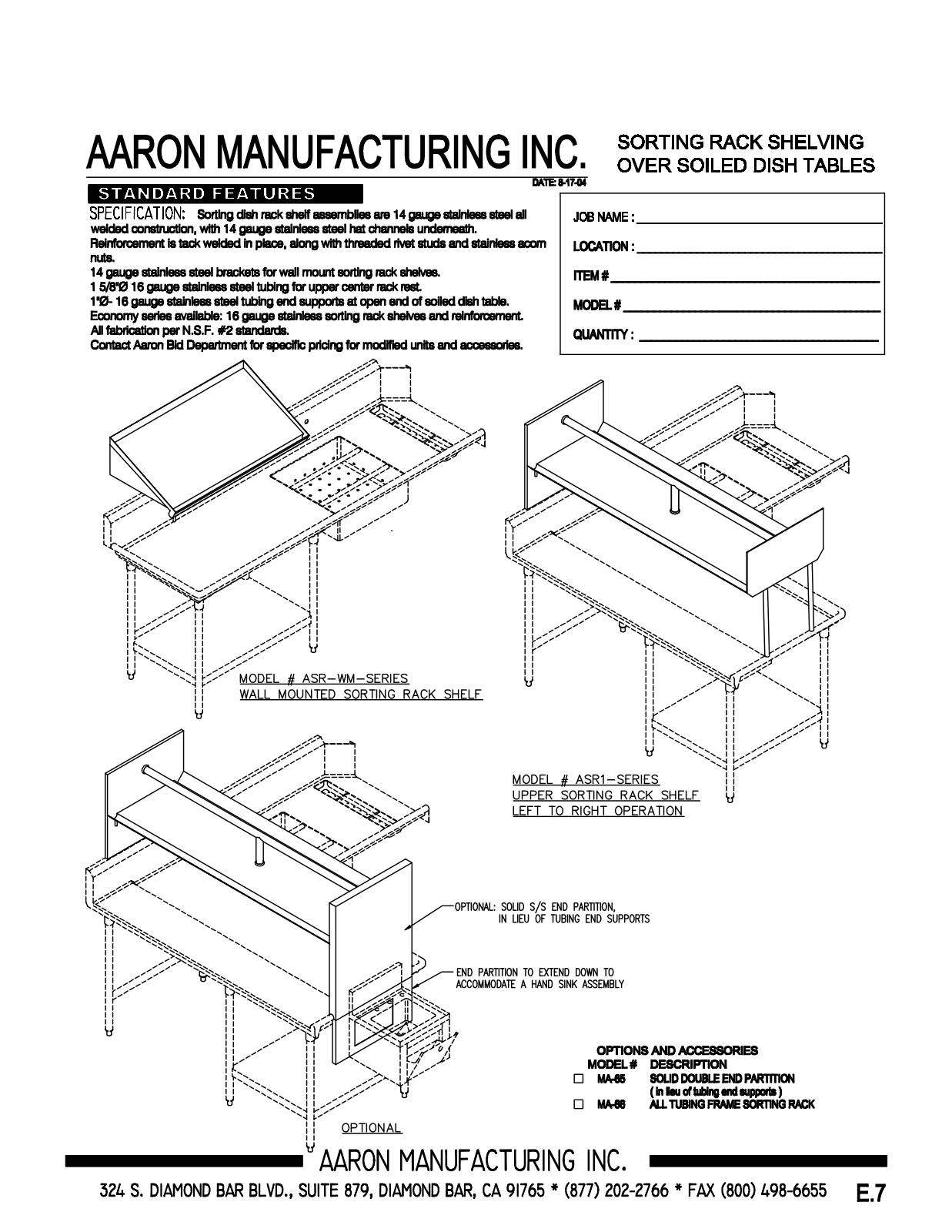 Aaron Manufacturing ASR-WM-52 User Manual