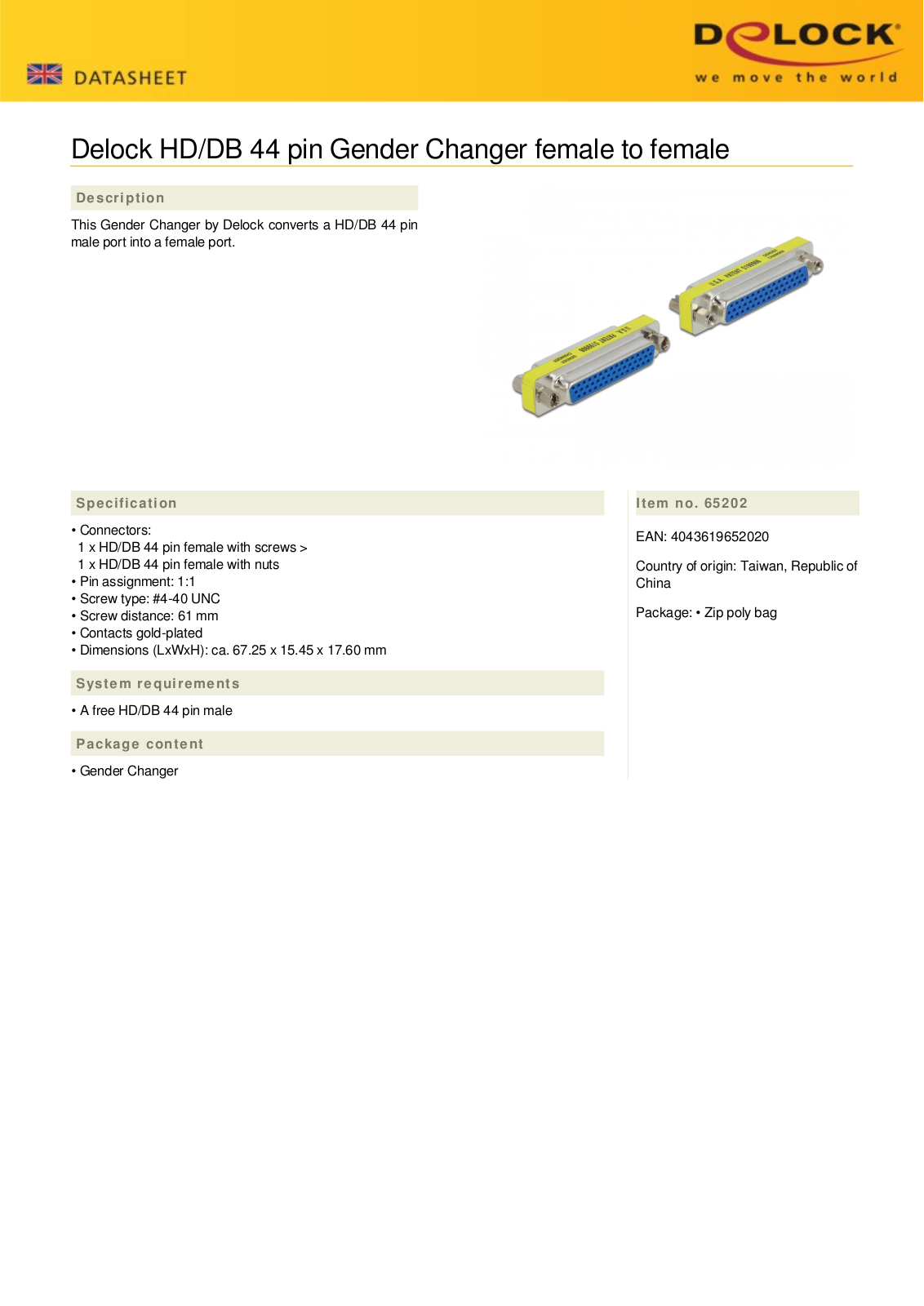 DELOCK 65202 Datasheet - ManualMachine.com