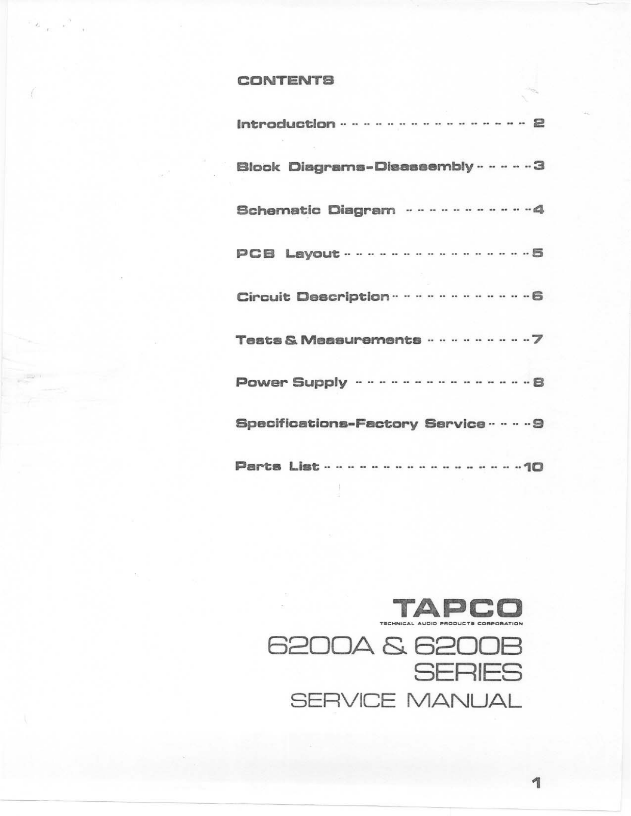 Tapco 6200-A, 6200-B Service manual