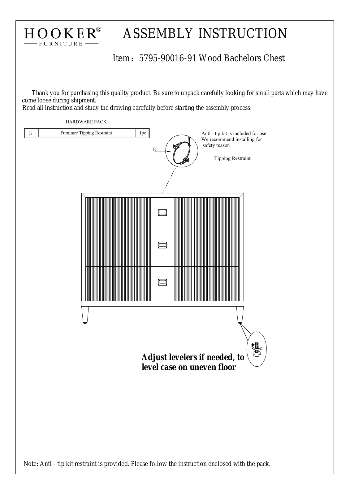 Hooker Furniture 57959001691 Assembly Guide