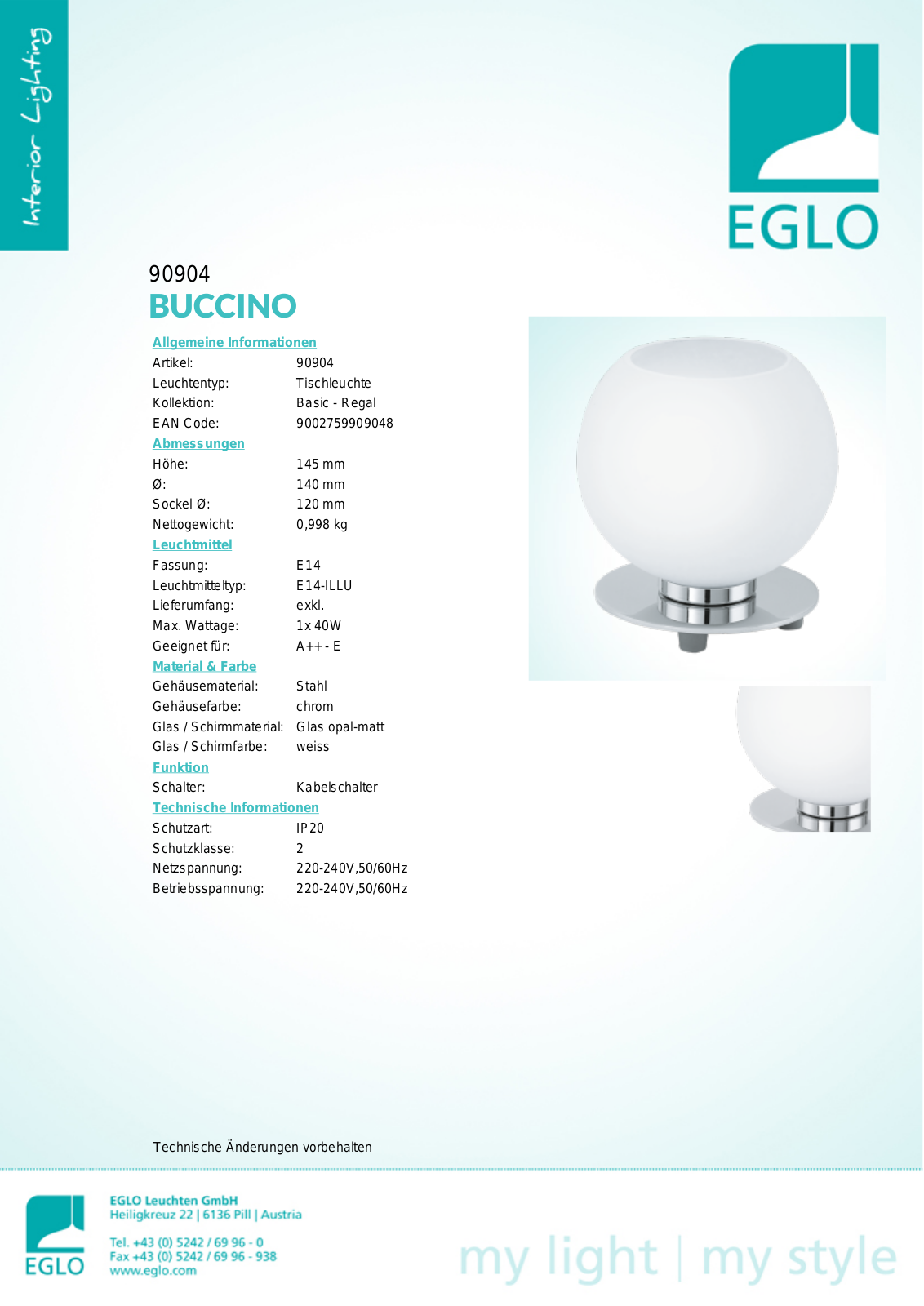 Eglo 90904 Service Manual