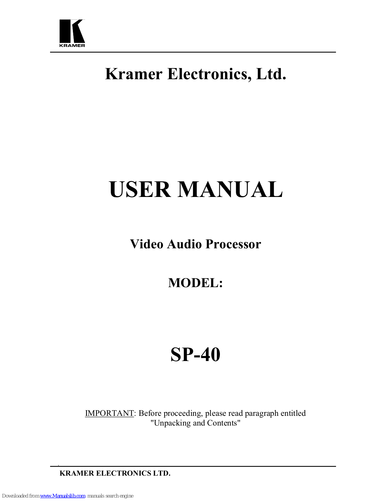 Kramer SP-40 User Manual