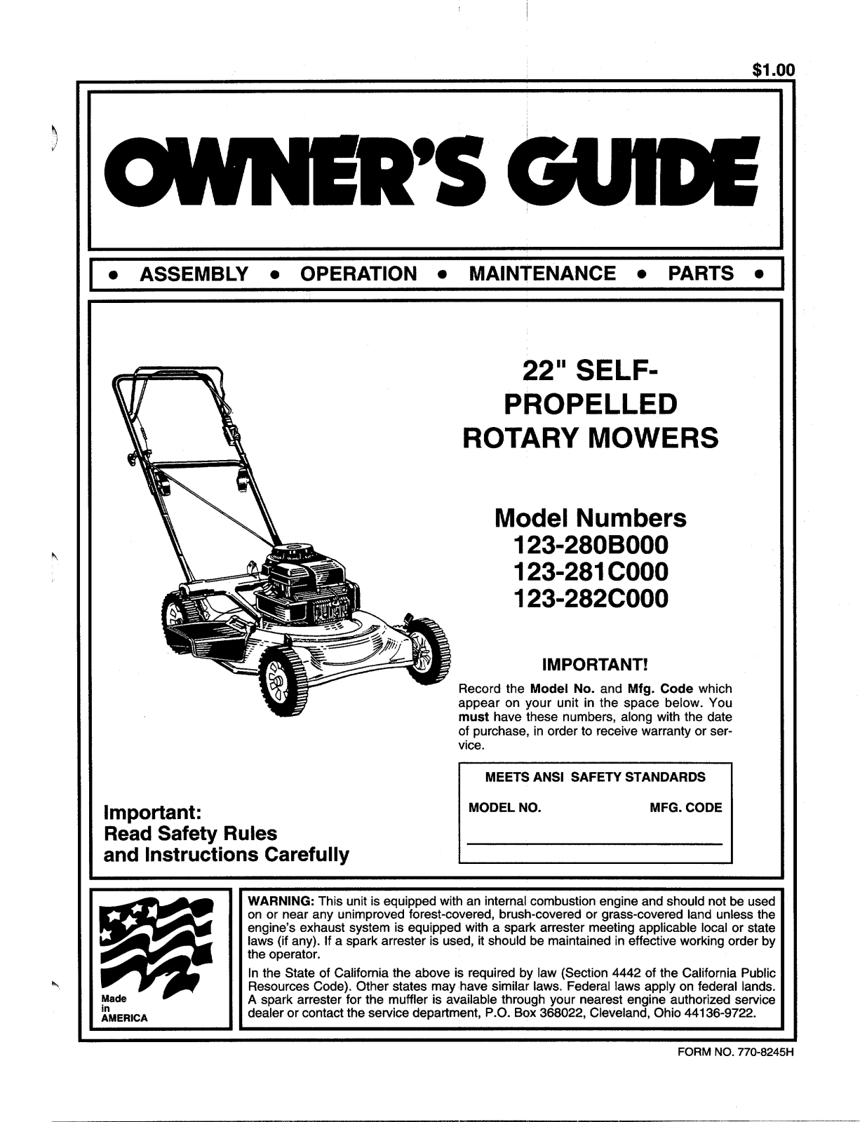 MTD 123-280B000, 123-281C000, 123-282C000 User Manual