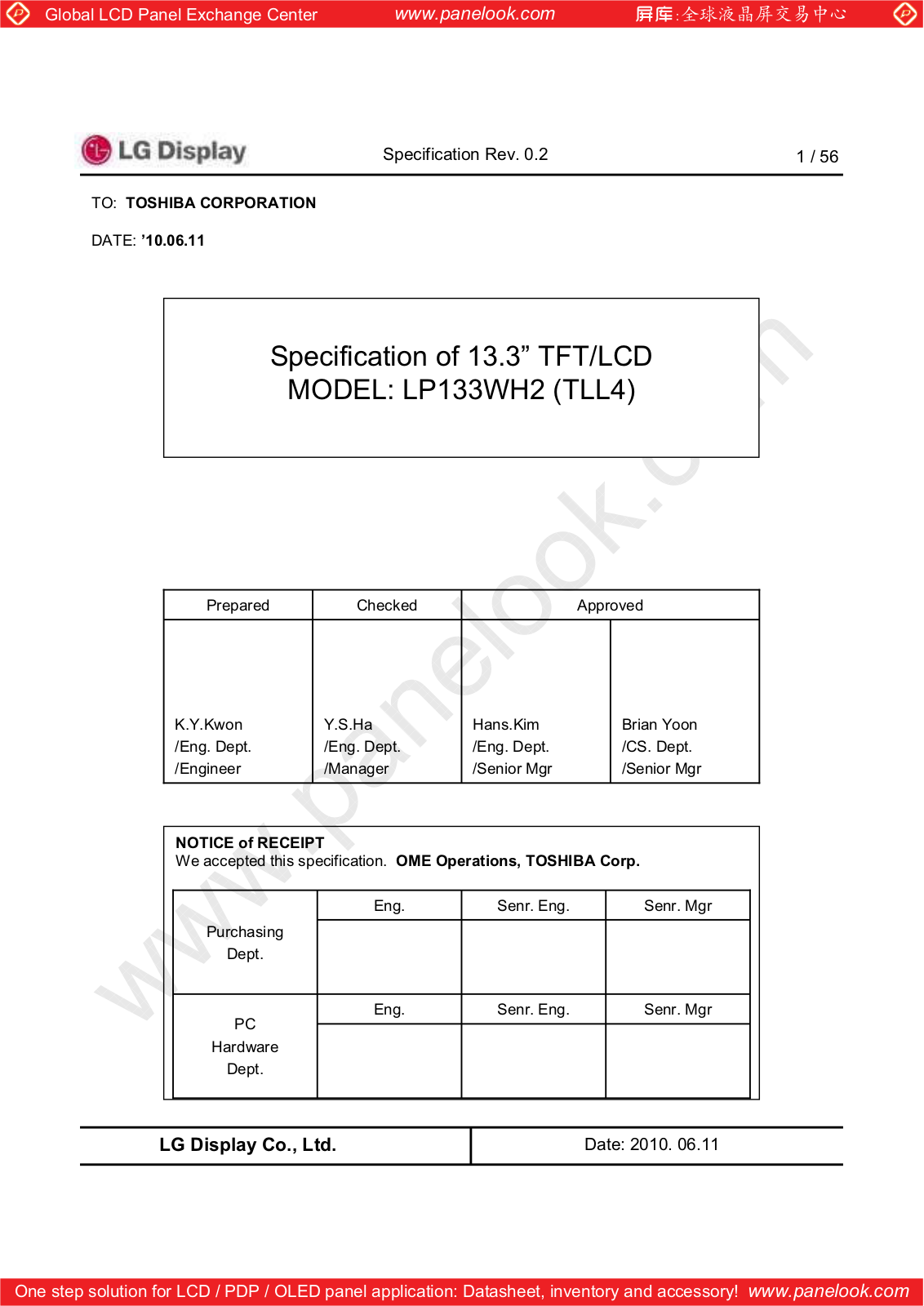 LG Display LP133WH2-TLL4 Specification