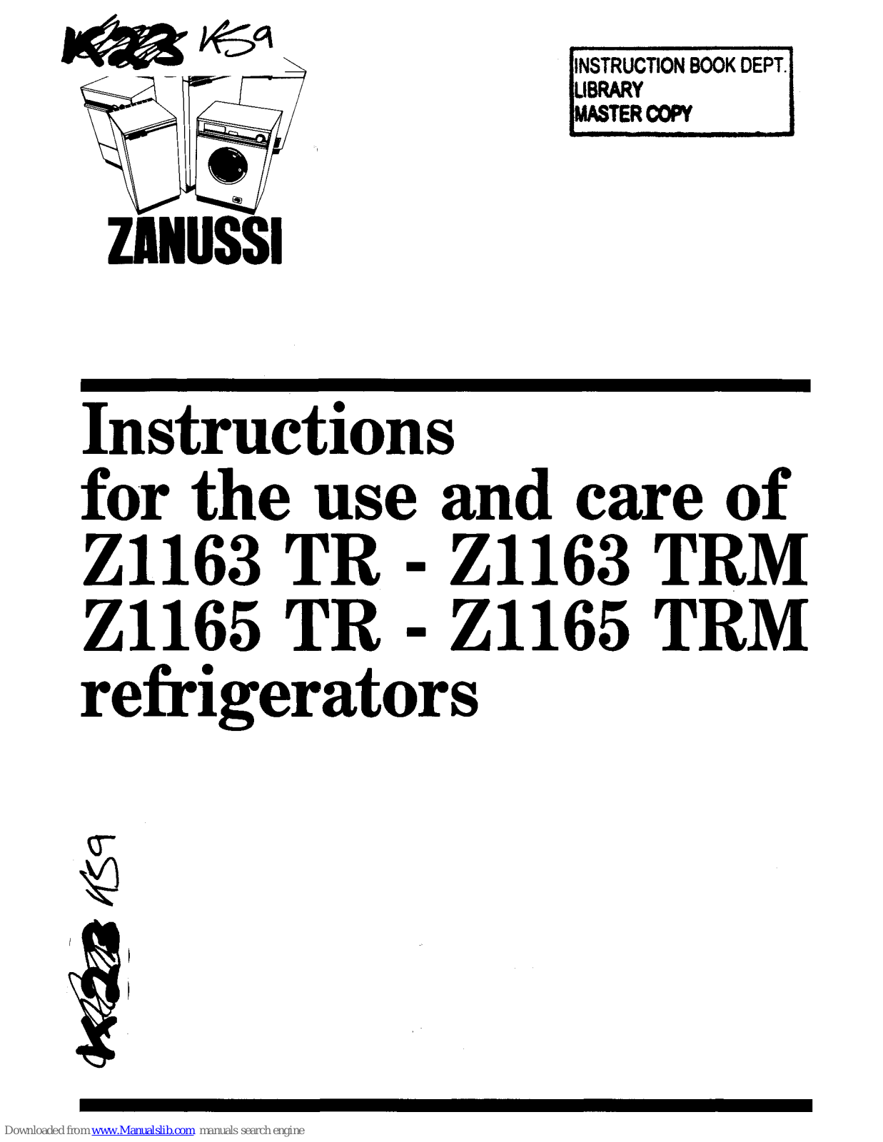 Zanussi Z1163TR Instructions For The Use And Care