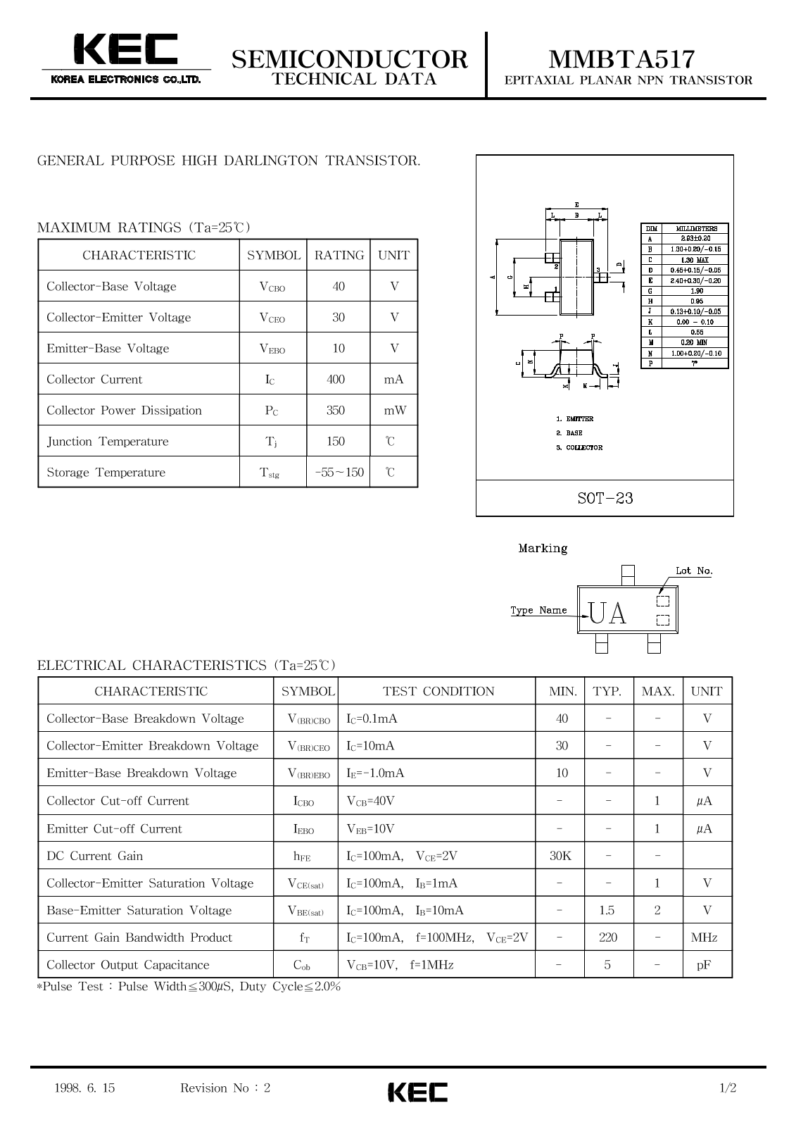 KEC MMBTA517 Datasheet