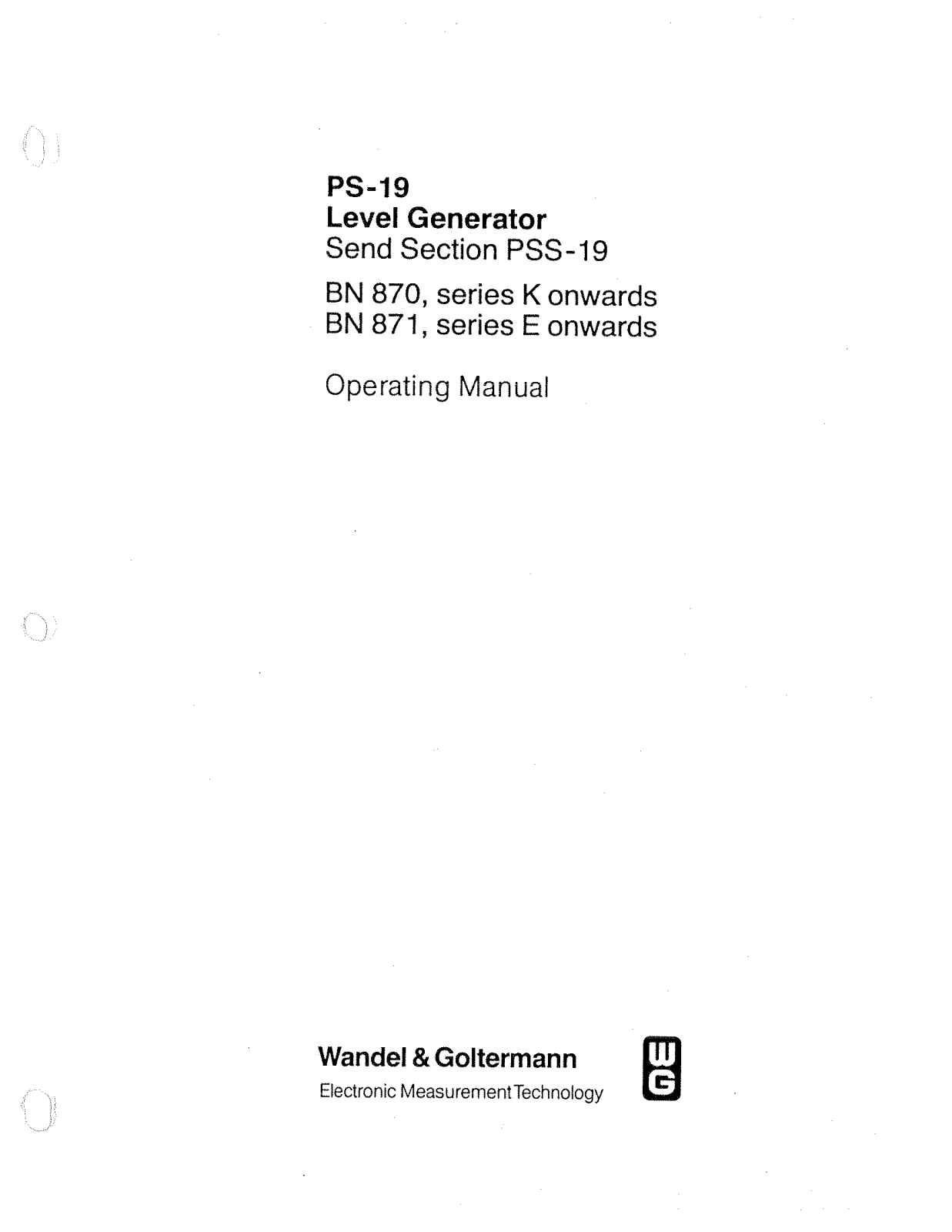 Wandel & Goltermann PSS-19, PS-19 User Manual