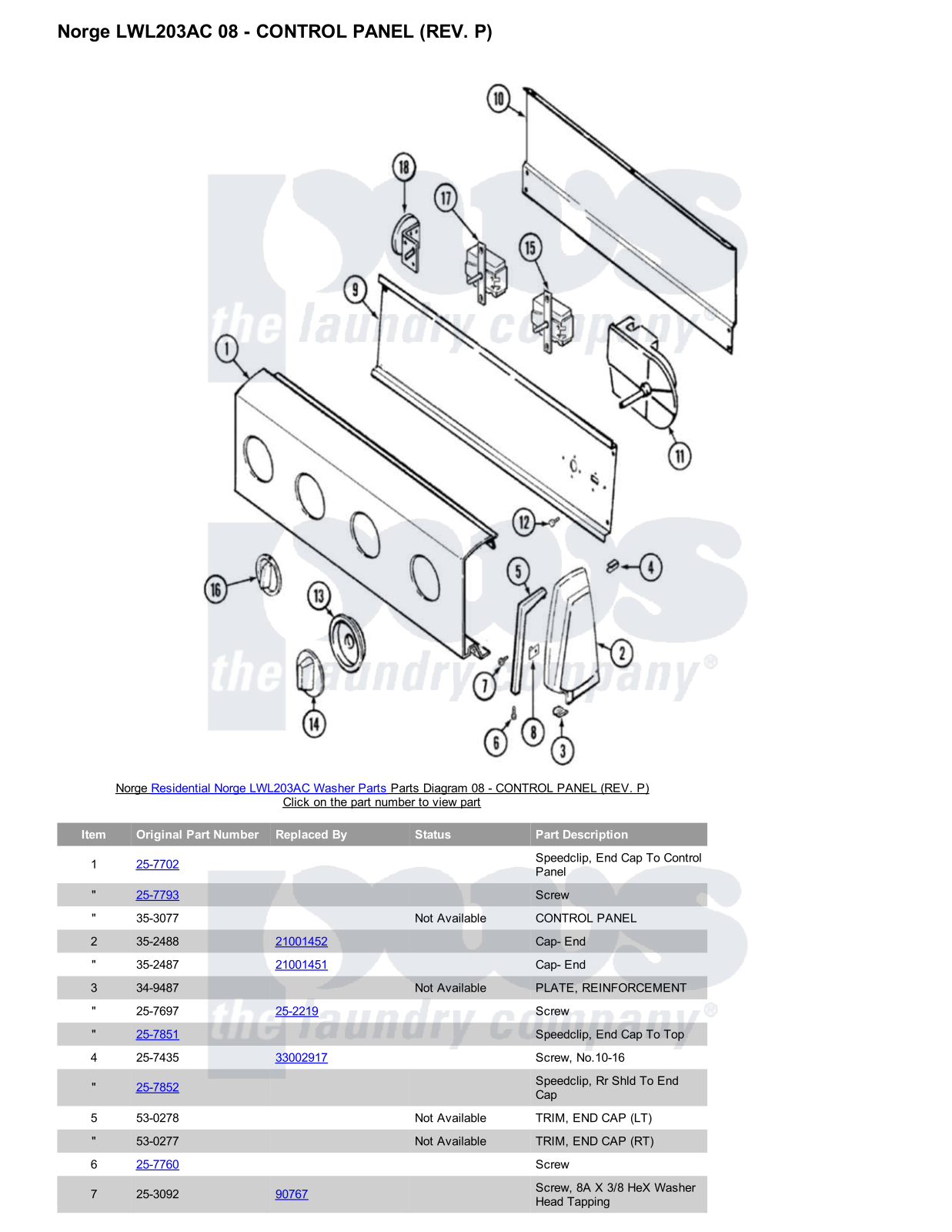 Norge LWL203AC Parts Diagram