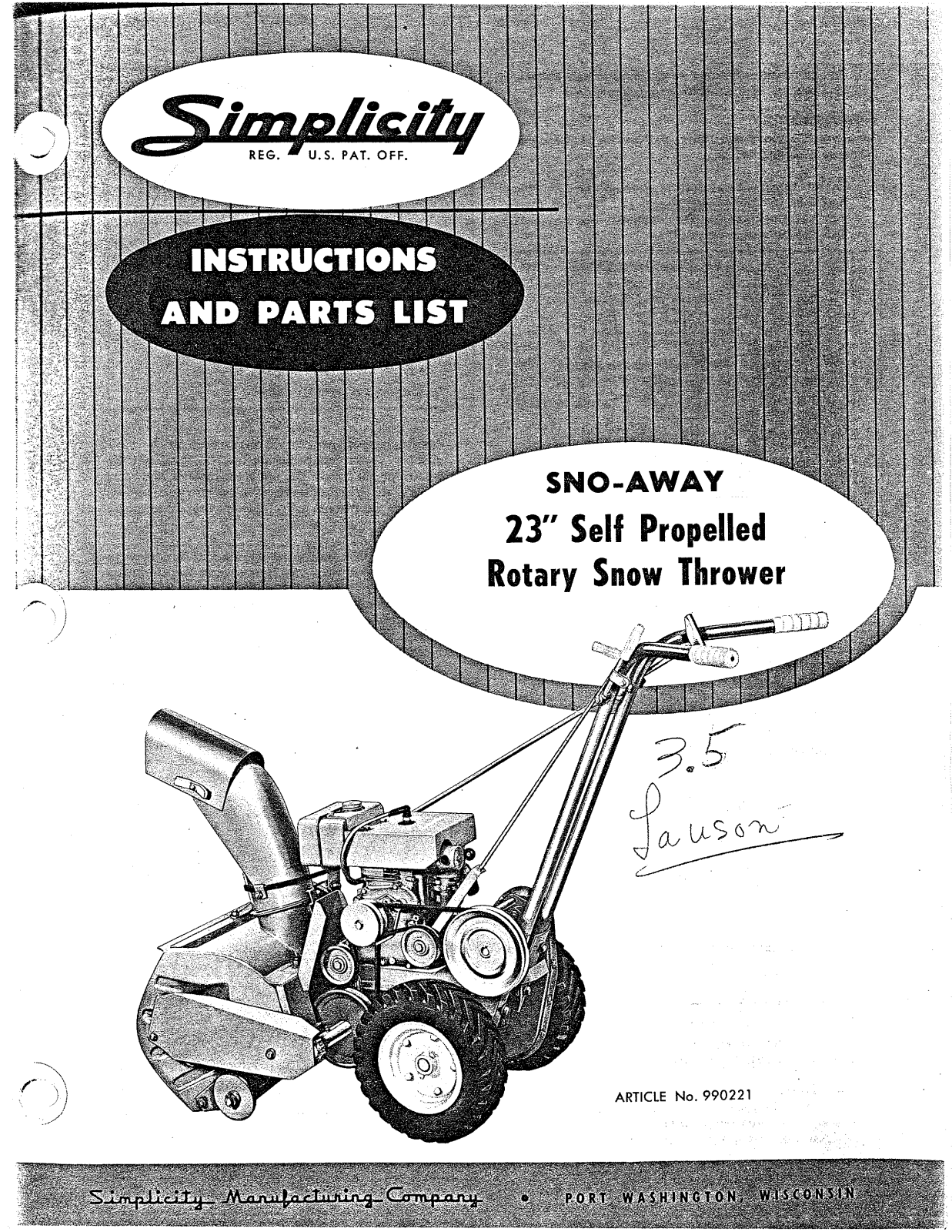 Simplicity SNO-WAY User Manual