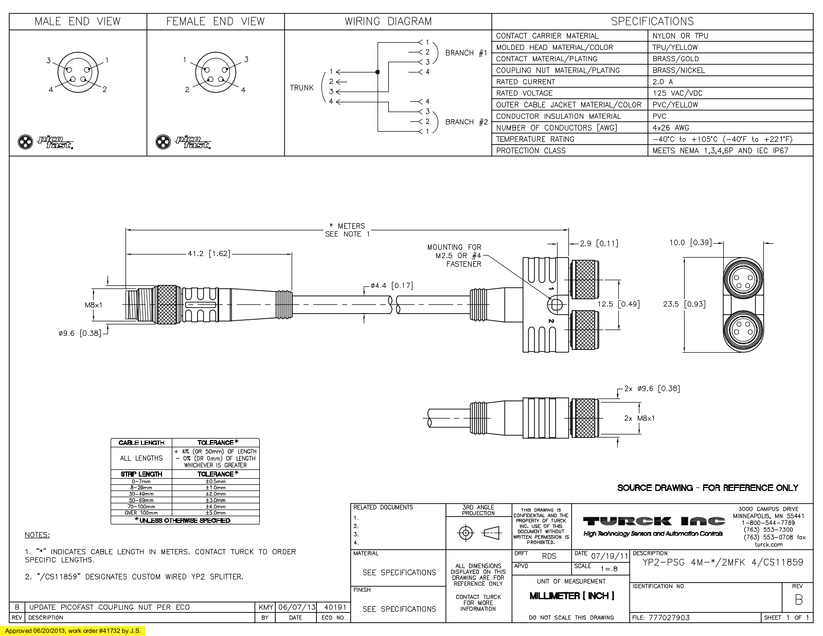 Turck YP2-PSG4M-3/2MFK4/CS11859 Specification Sheet