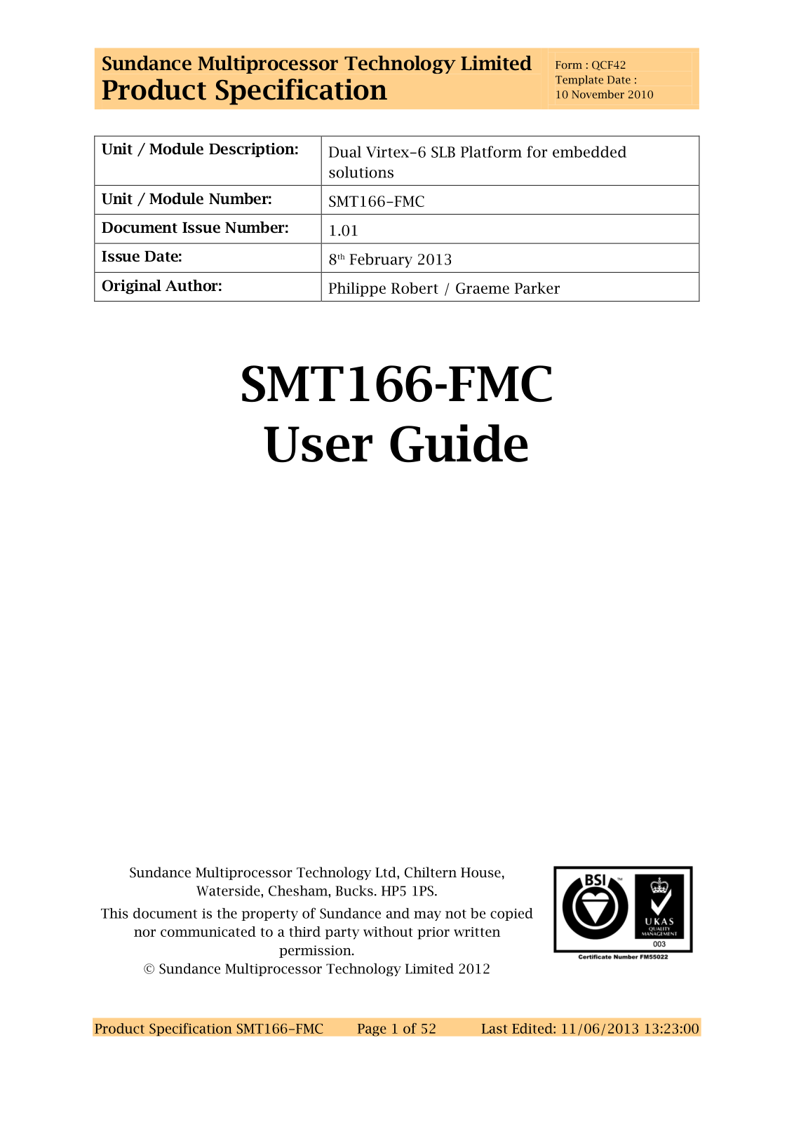 Sundance SMT166-FMC User Manual