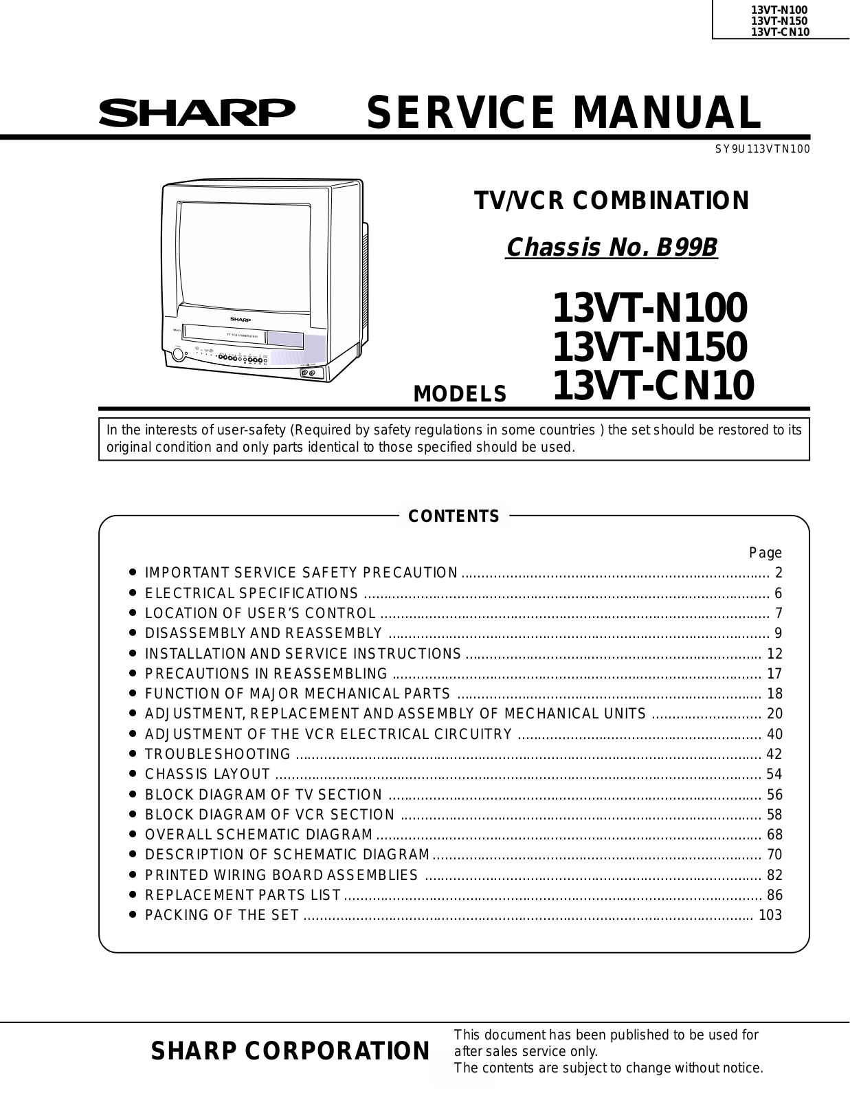 SHARP 13VT-N100, 13VT-N150, 13VT-CN10 Service Manual