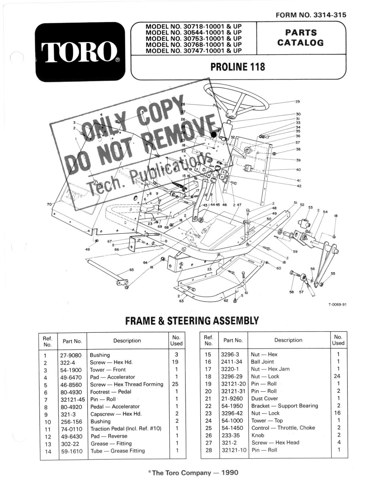 Toro 30544, 30768 Parts Catalogue