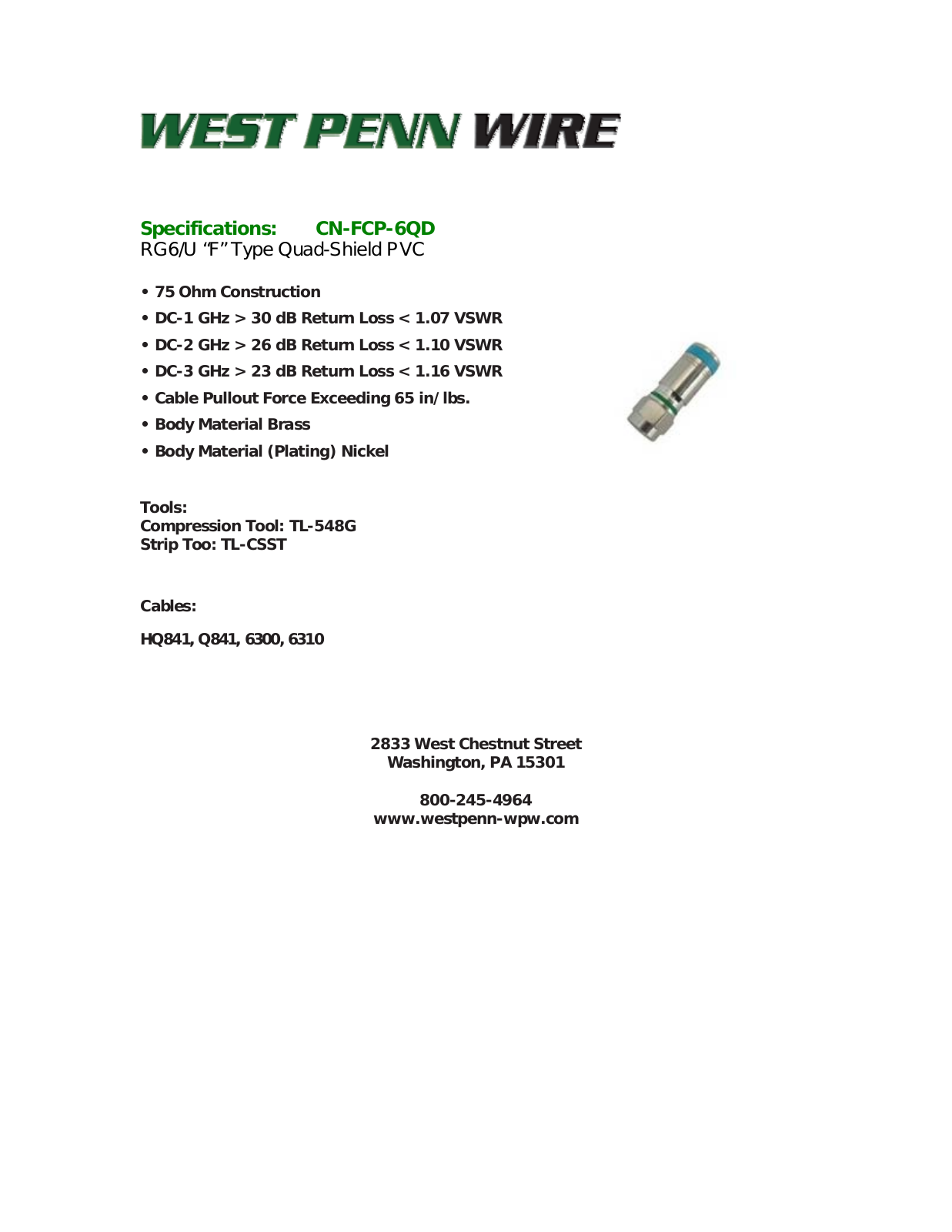 West Penn CN-FCP-6QD Specsheet