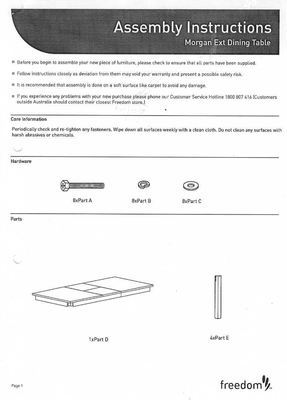 Freedom Morgan Extension Dining Table Assembly Instruction