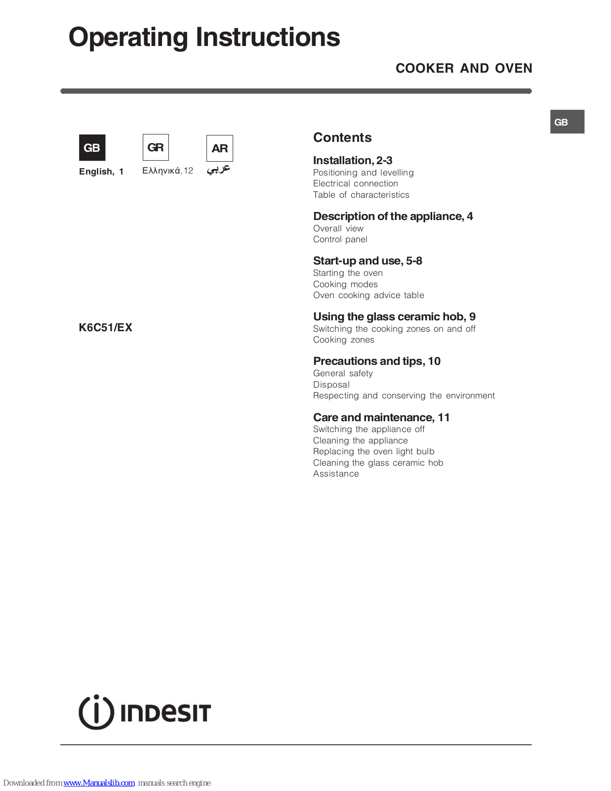 Indesit K6C51/EX Operating Instructions Manual