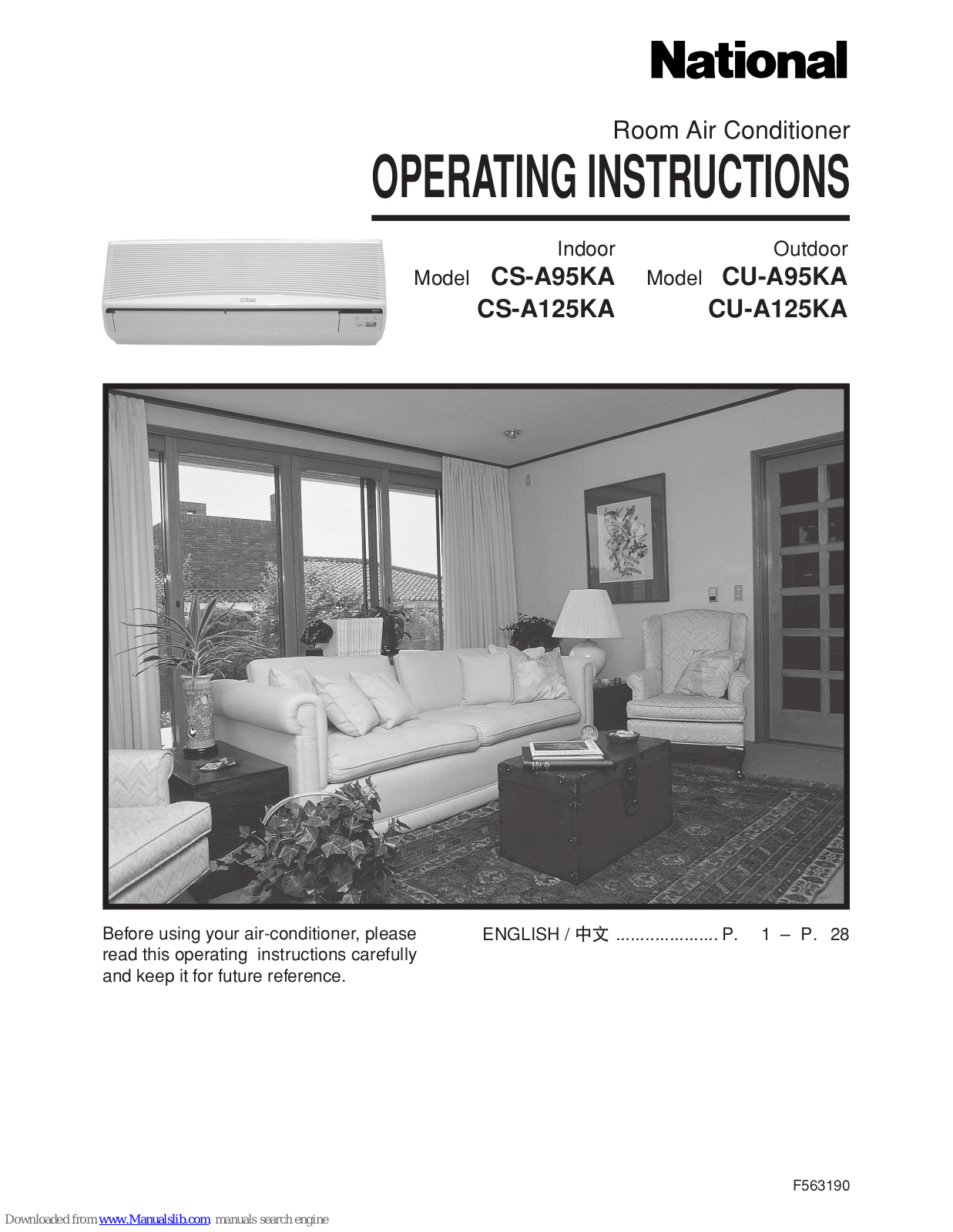 National CS-A95KA, CU-A95KA, CS-A125KA, CU-A125KA Operating Instructions Manual