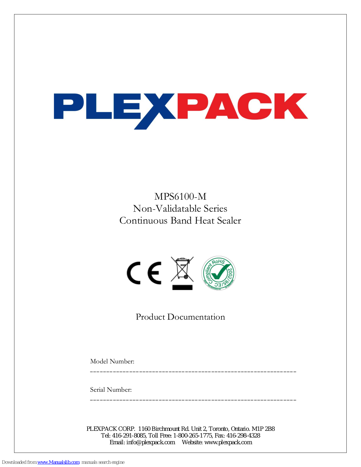 PLEXPACK MPS6100-M Operation Manual