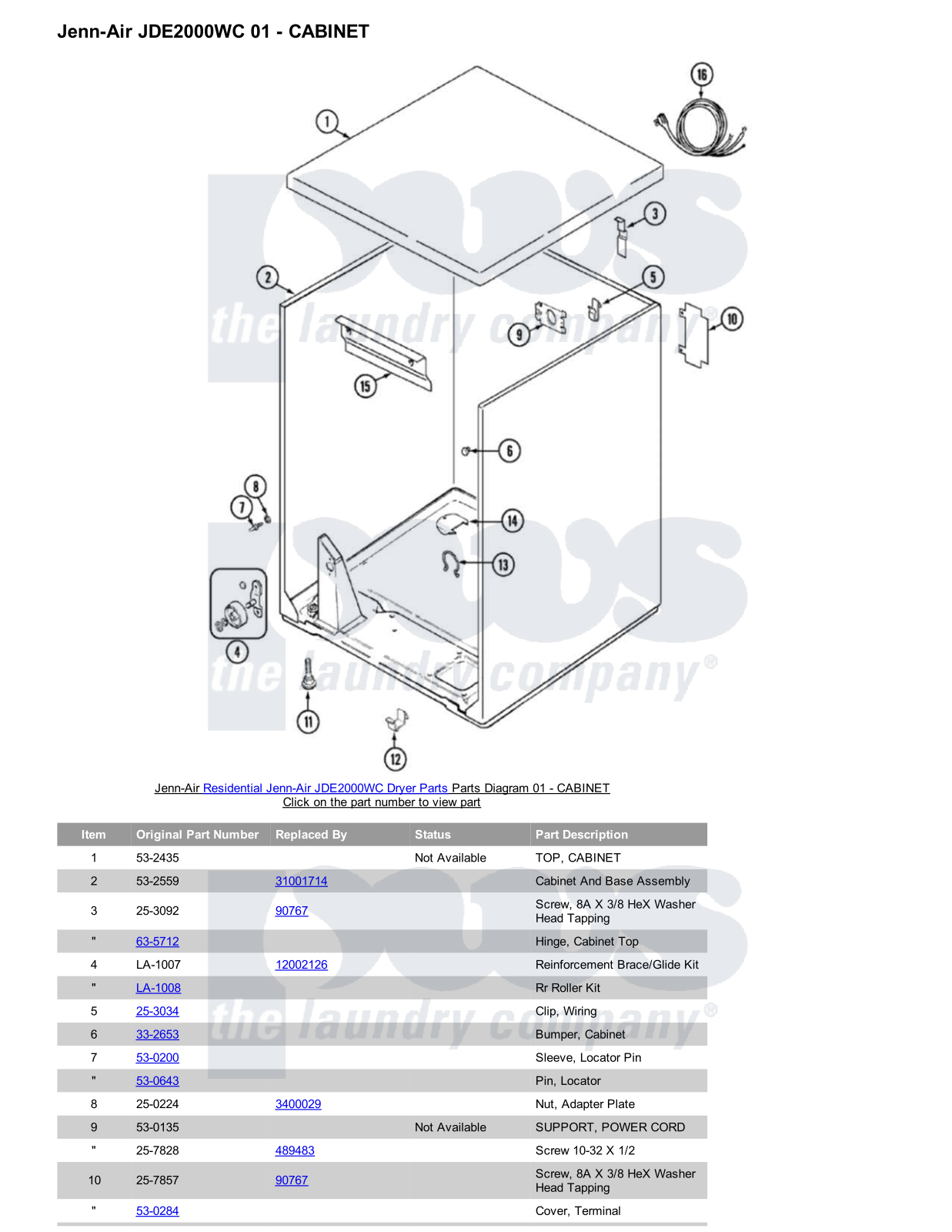 Jenn-Air JDE2000WC Parts Diagram