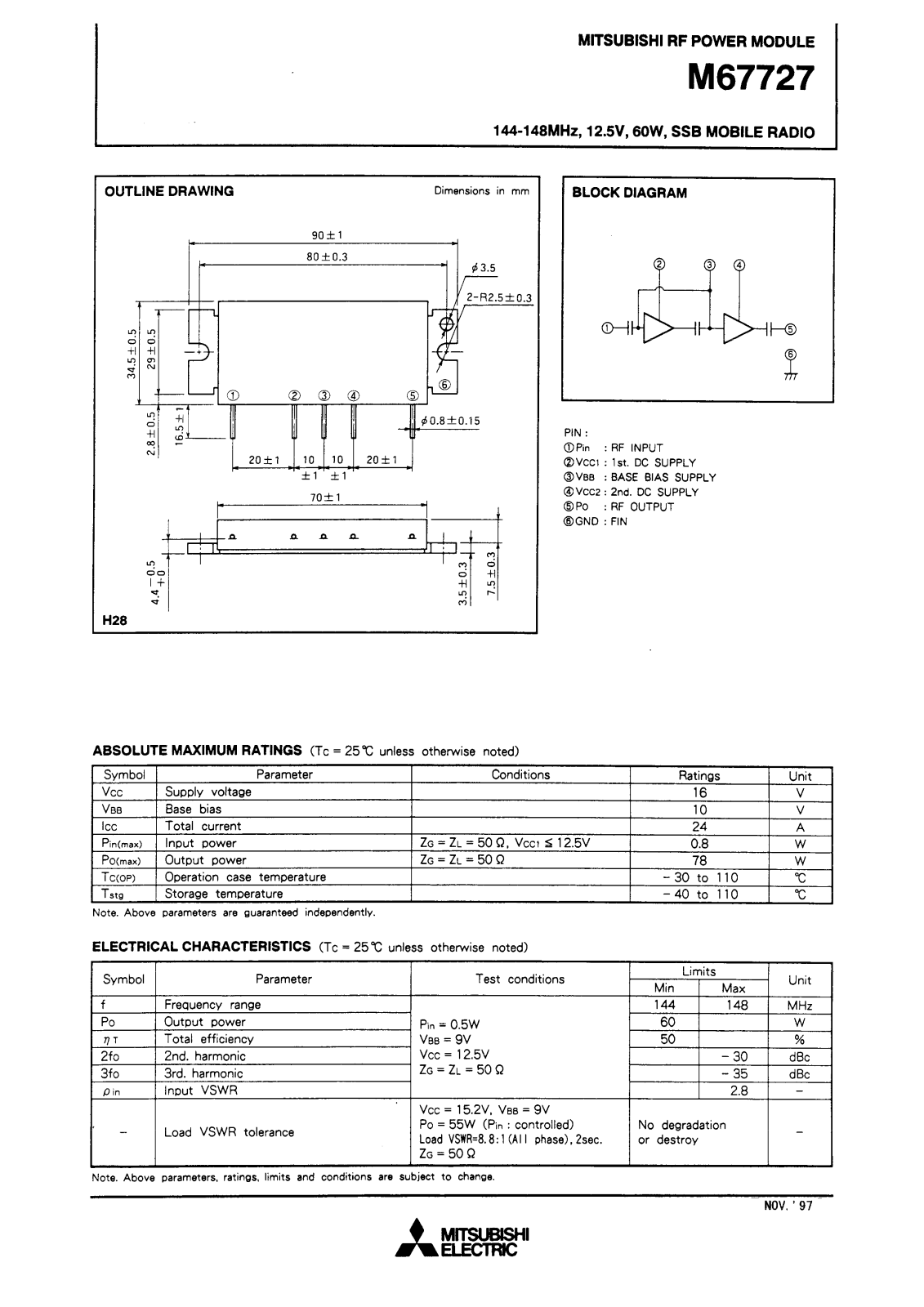 Mitsubishi M67727 Datasheet