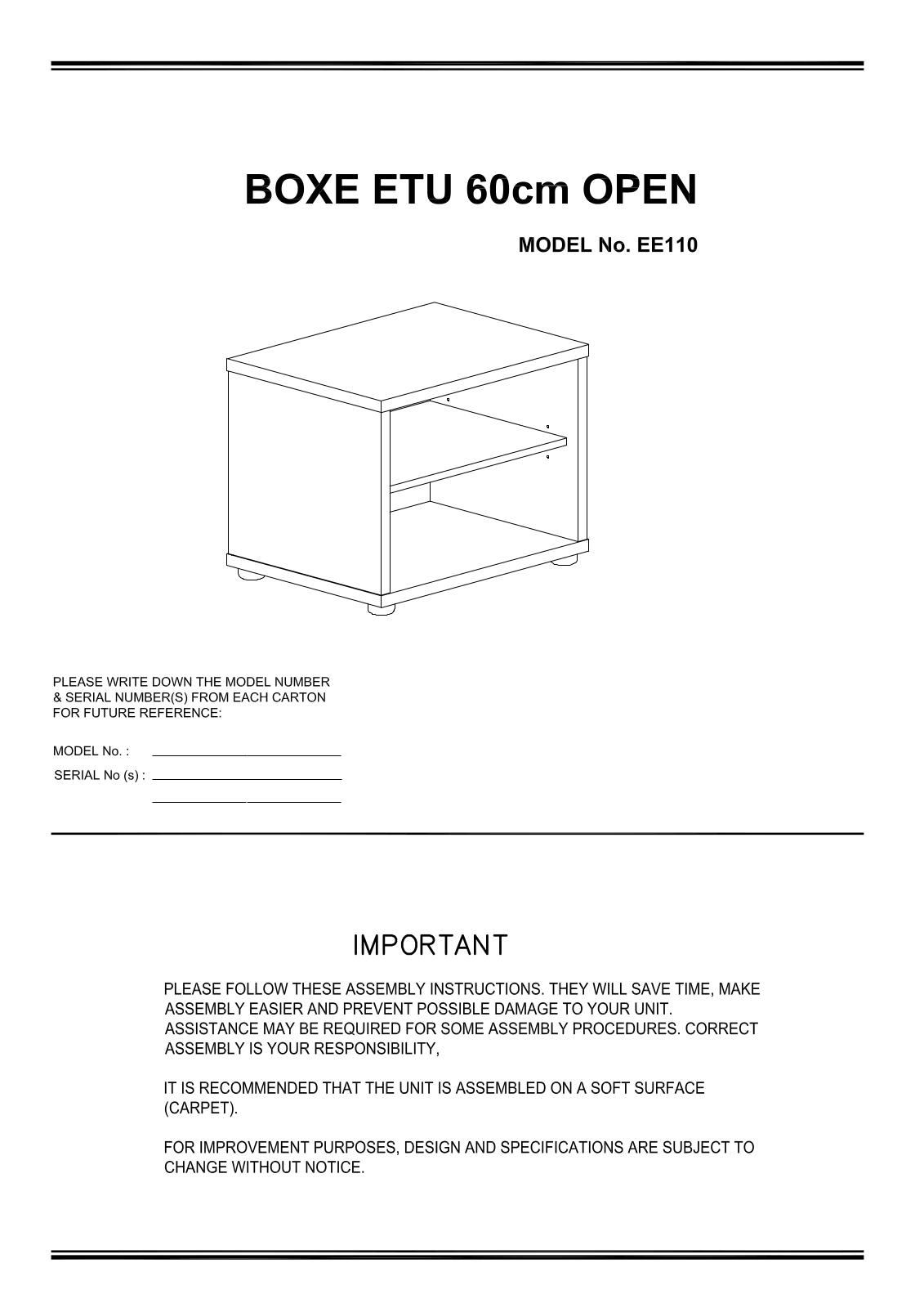 Freedom Boxe ETU 60cm Open Assembly Instruction