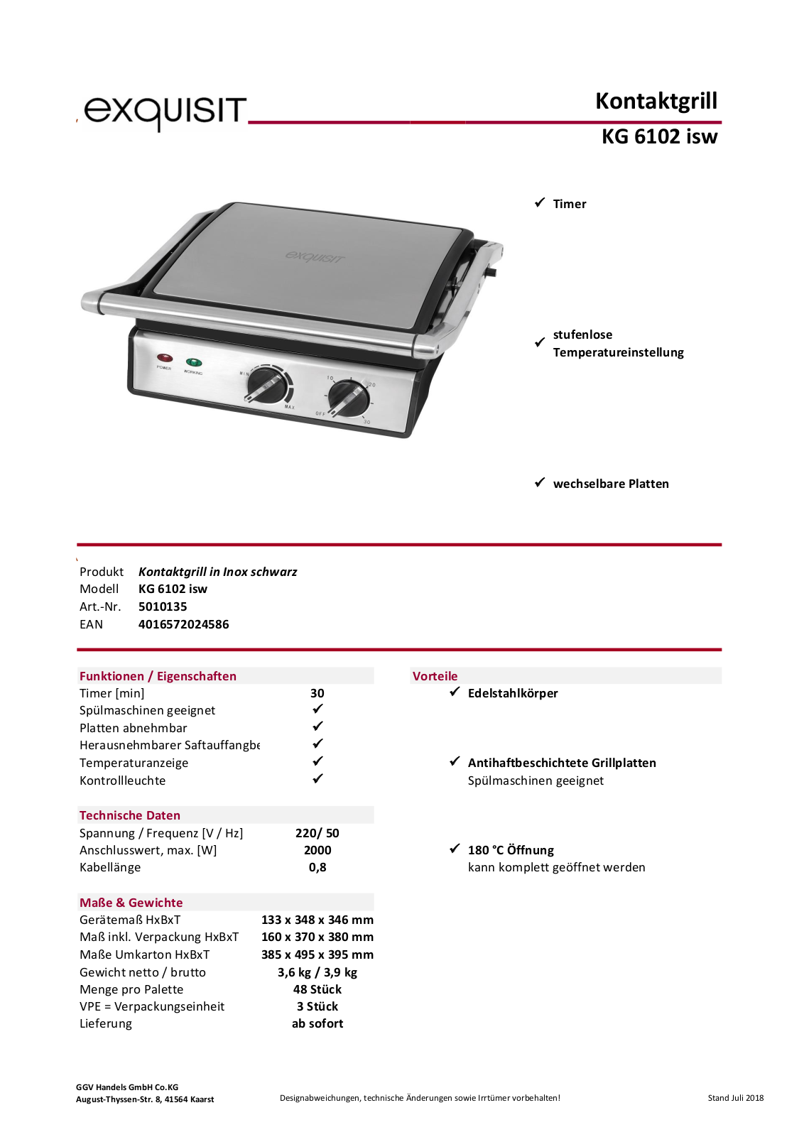 exquisit KG 6102 isw Technical data