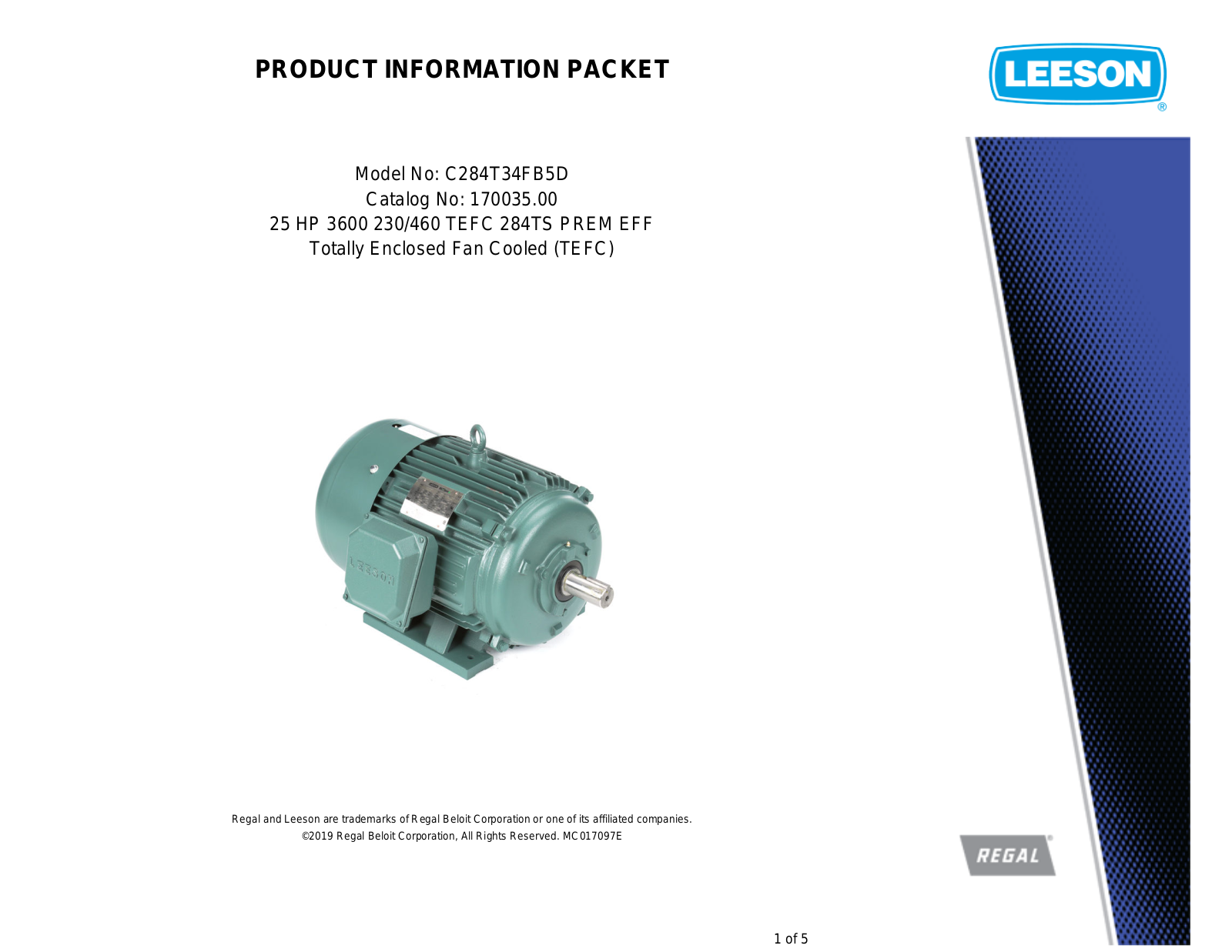 Leeson 170035.00 PRODUCT INFORMATION PACKET