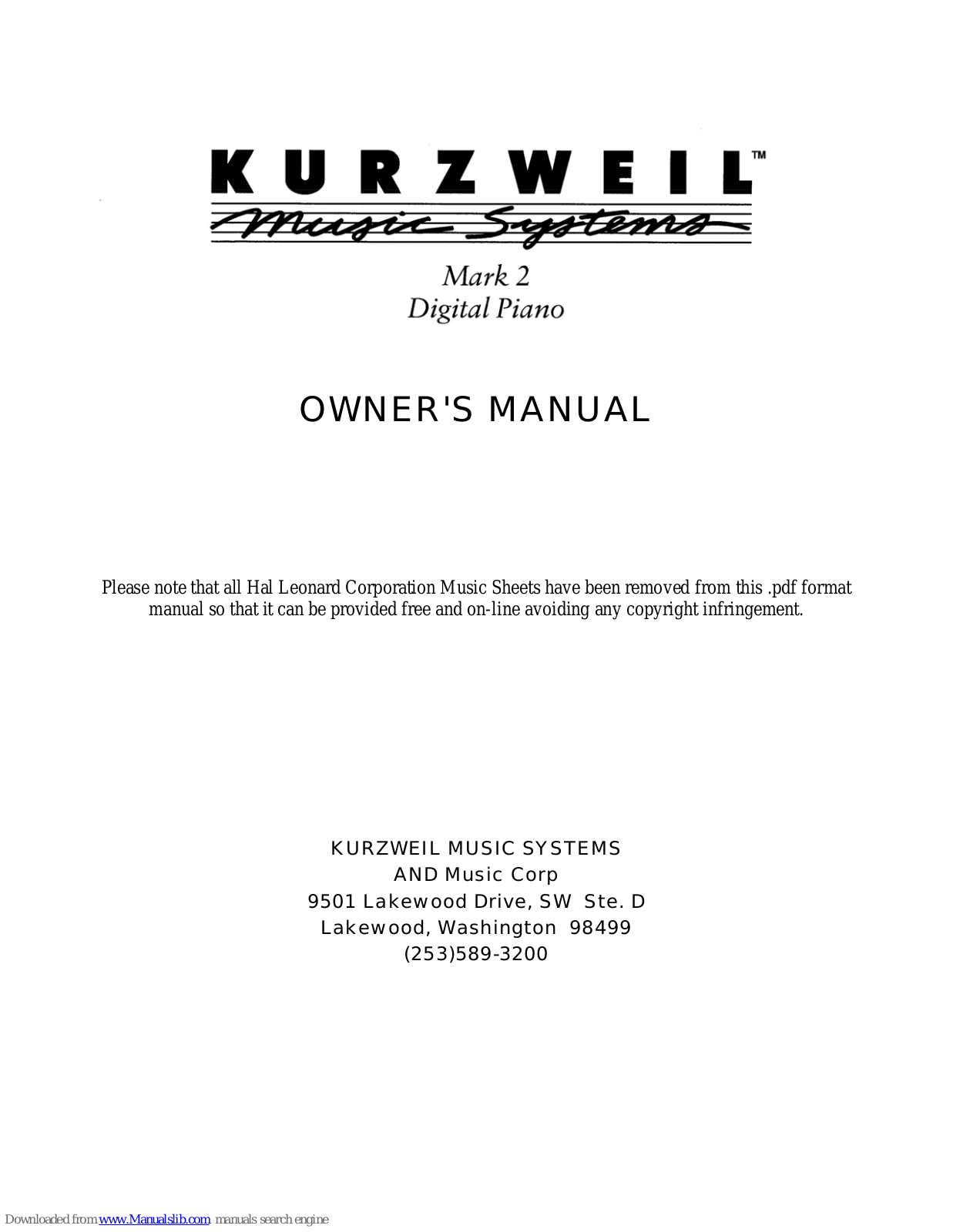 Kurzweil MARK 2 Owner's Manual