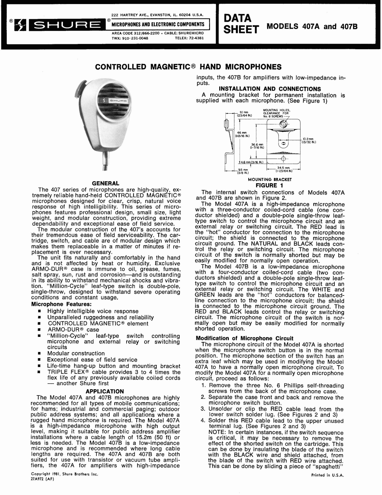 Shure 407A, 407B User Guide - ManualMachine.com