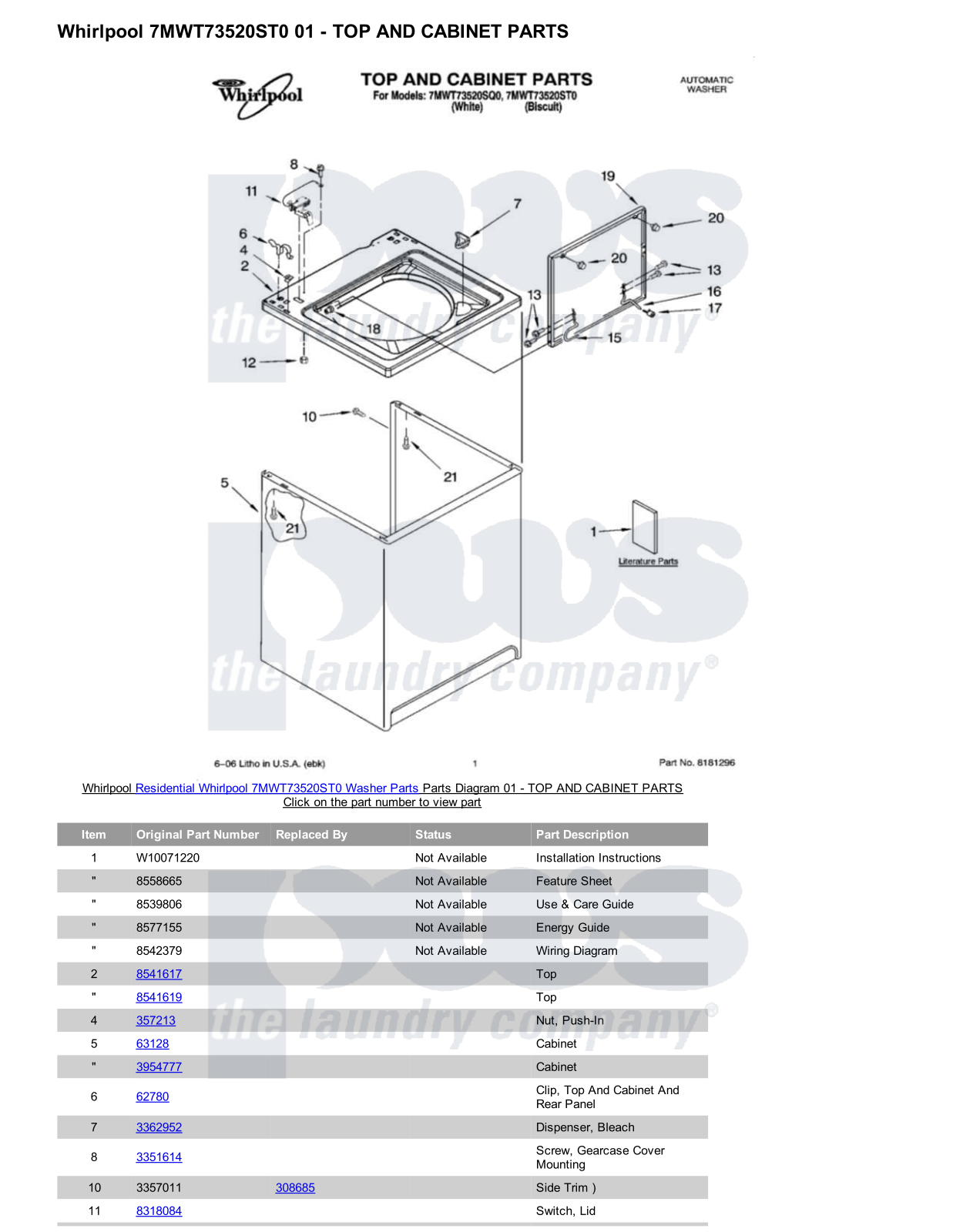 Whirlpool 7MWT73520ST0 Parts Diagram