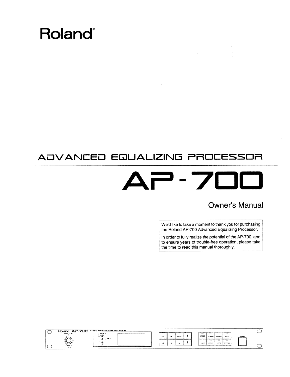 Roland Corporation AP-700 Owner's Manual