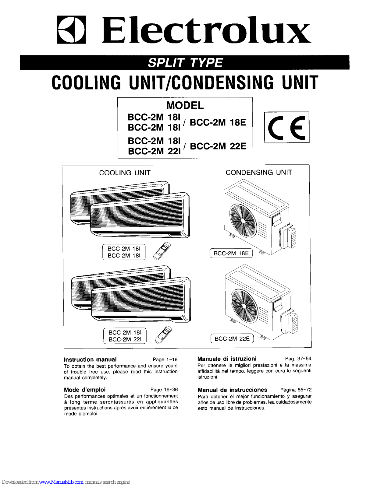 Electrolux BCC-2M 18I, BCC-2M 18E, BCC-2M 22I, BCC-2M 22E, BCC-2M 2I Instruction Manual