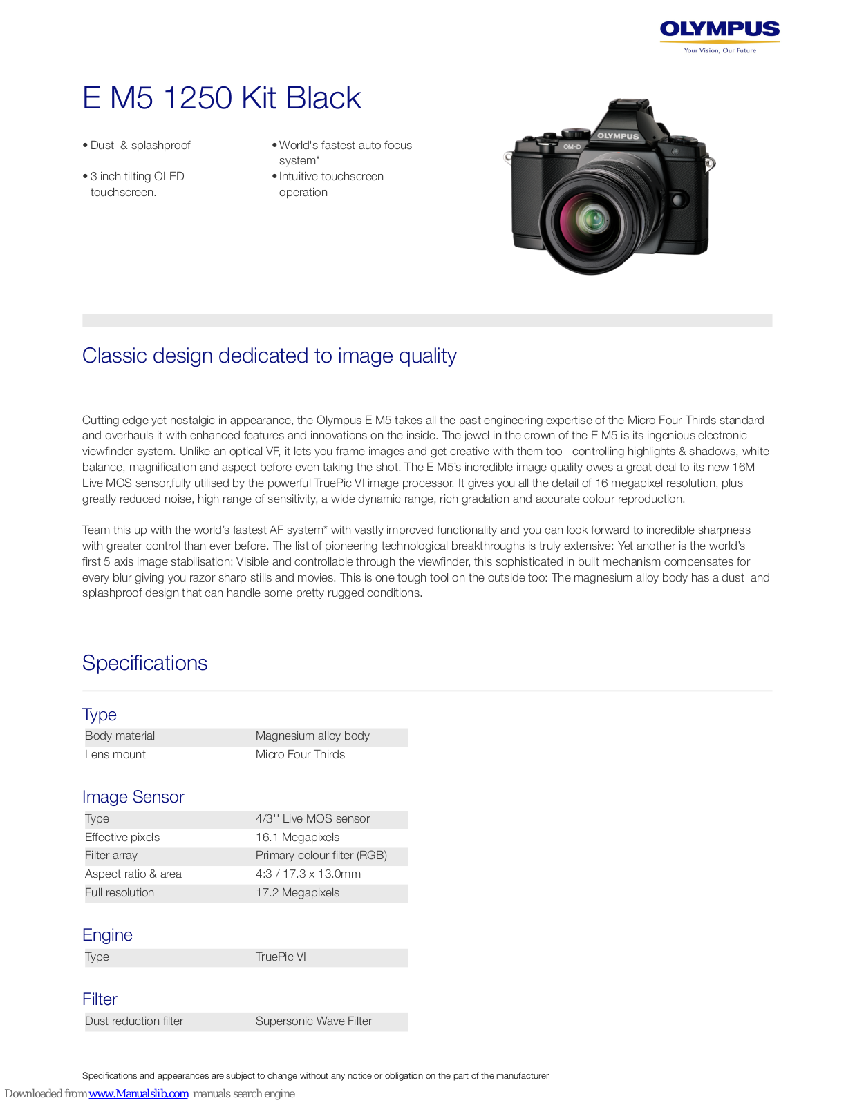 Olympus E M5 1250 Kit Black, EM5 Specifications