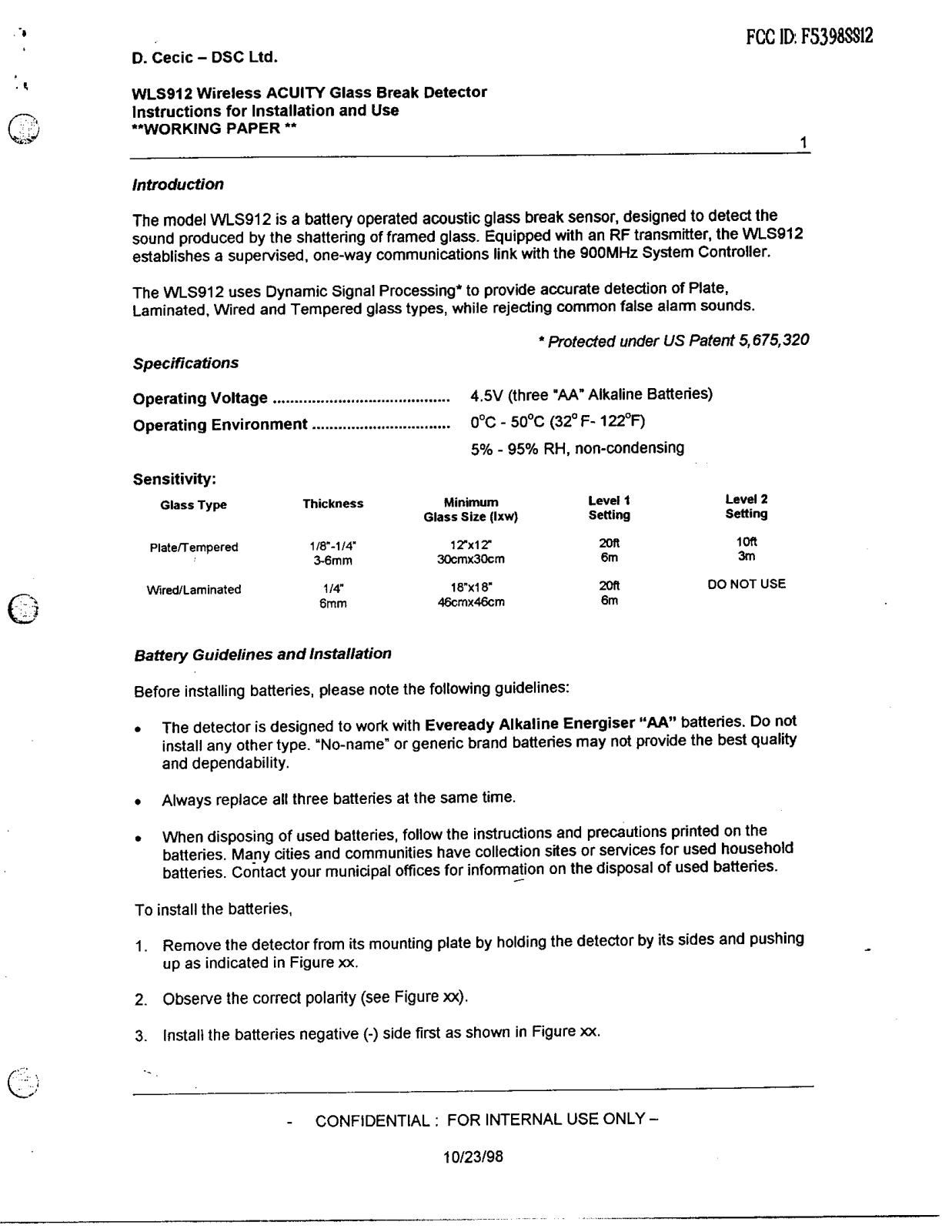 Tyco Safety Canada 98SS12 User Manual