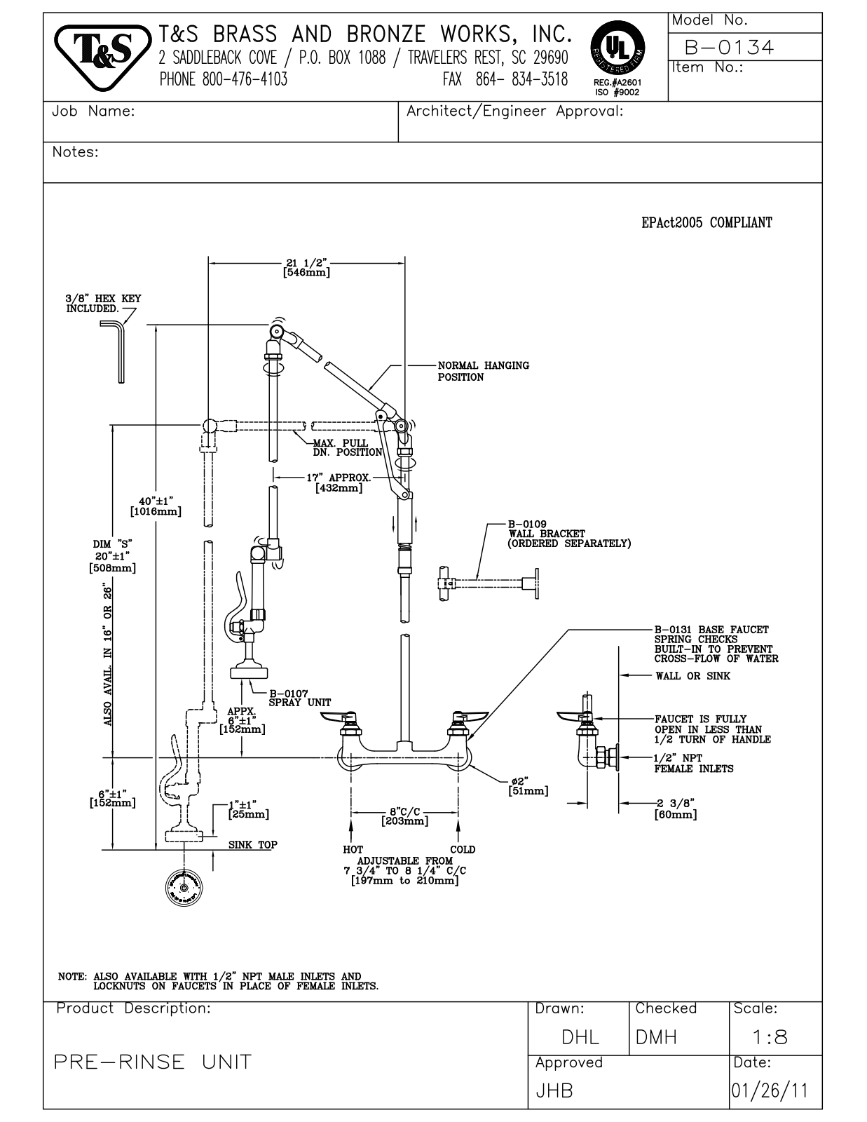 T&S Brass B-0134 User Manual