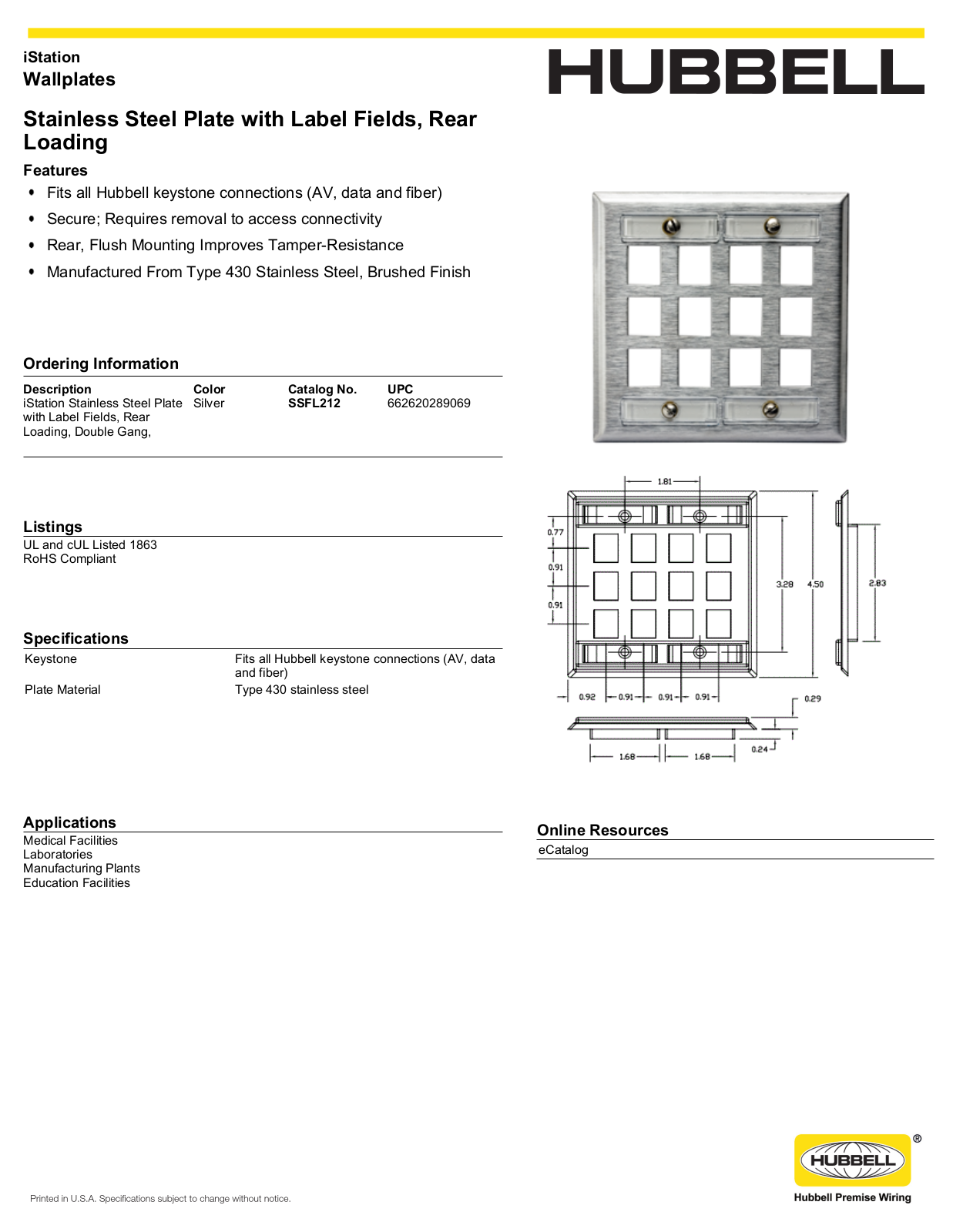 Hubbell SSFL212 Specifications - ManualMachine.com