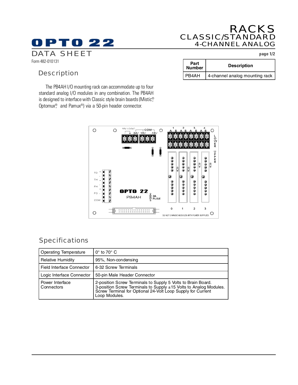 Opto 22 PB4AH Data Sheet - ManualMachine.com