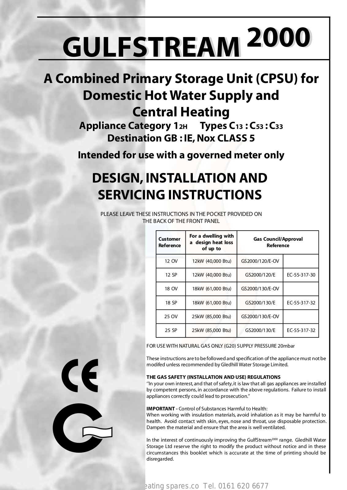 gledhill GC2000/120/E-OV, Gulfstream 2000, GC2000/120/E, GC2000/130/E-OV, GC2000/130/E Design, Installation & Servicing Instructions