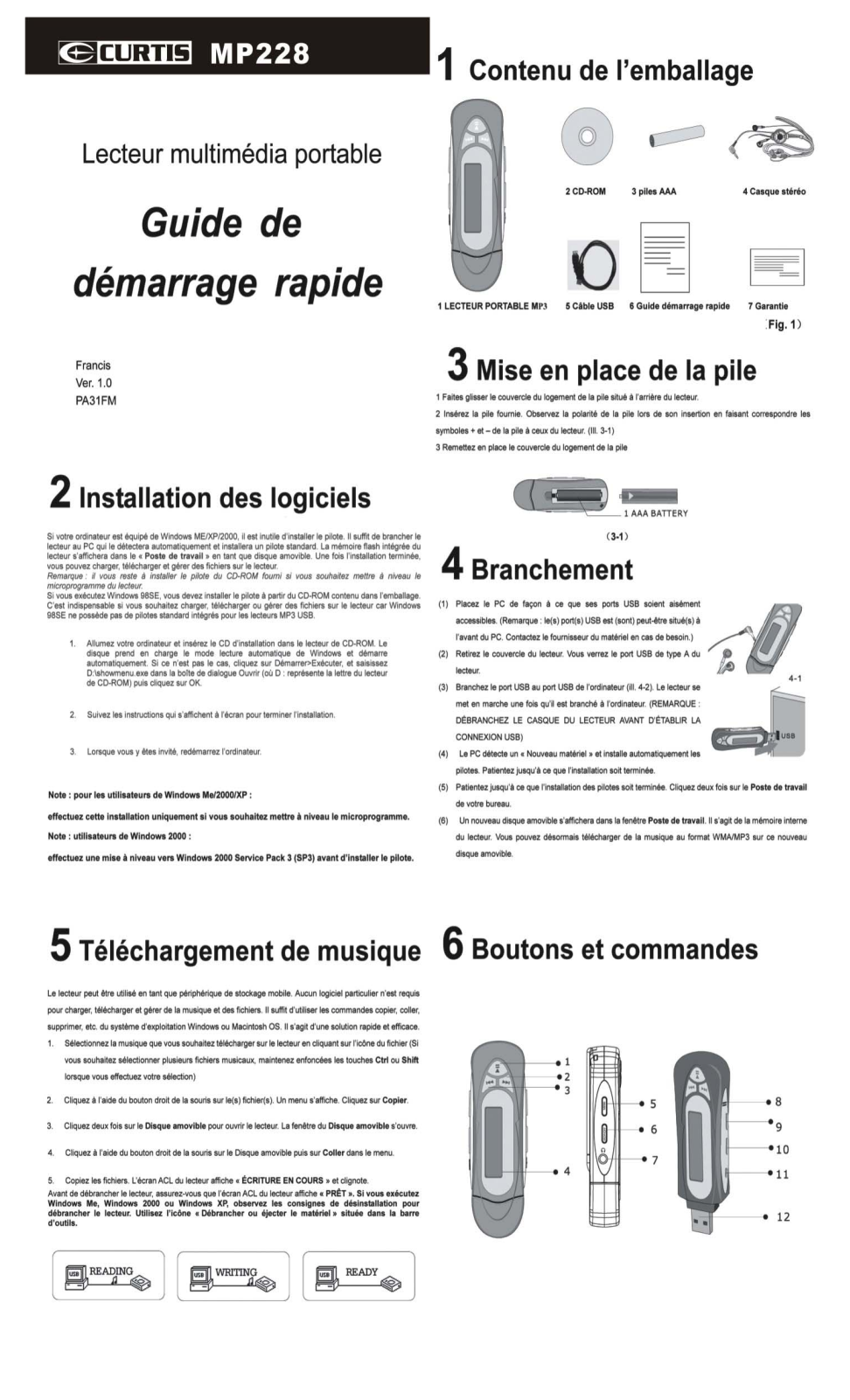 CURTIS MP 228 Guide de démarrage